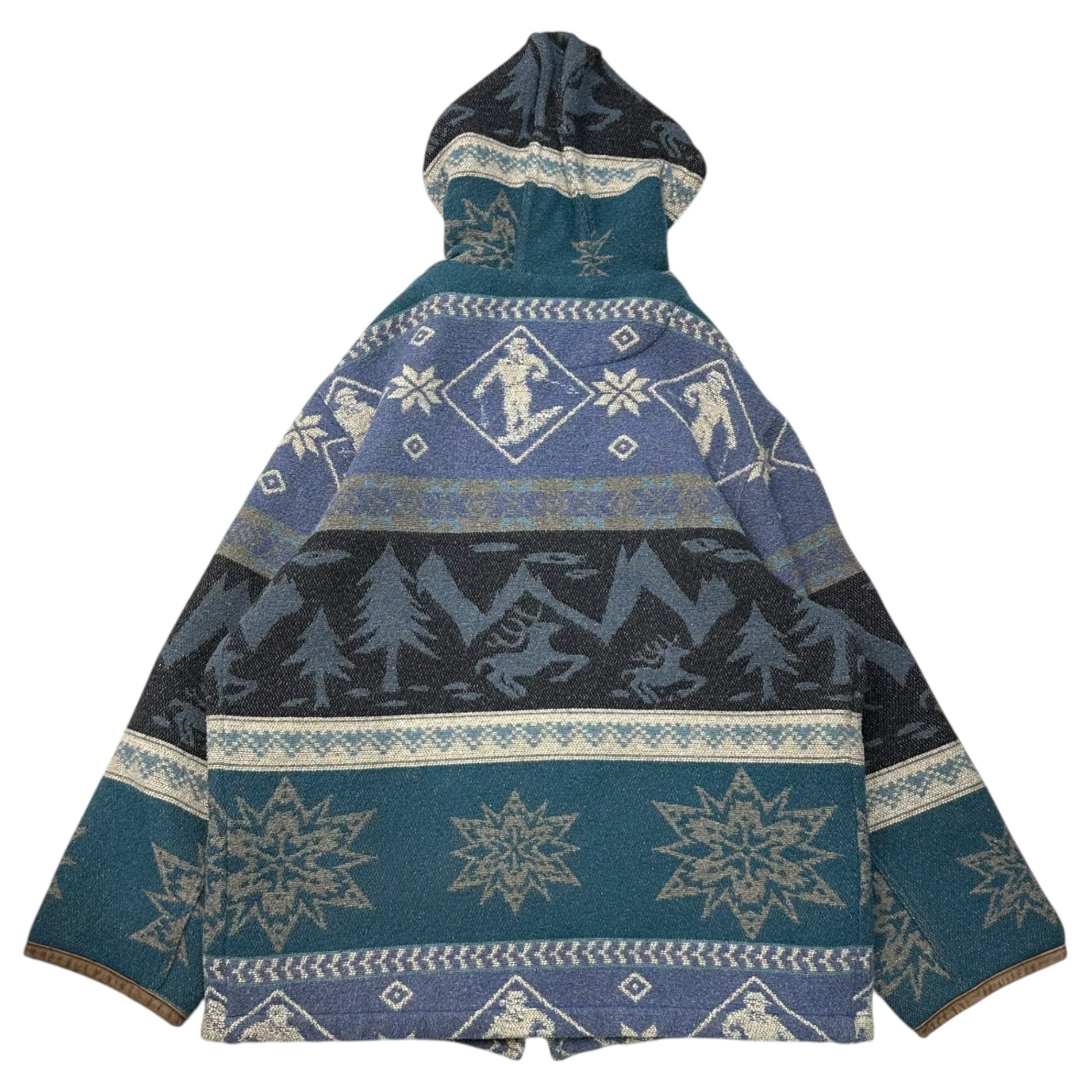 L.L.BEAN(エルエルビーン) 80`s～90‘s zip up Wool Hooded Jacket ノルディック柄 シップ ウール フーデット ジャケット 表記消(XL程度) ブルー 80年代～90年代 ヴィンテージ