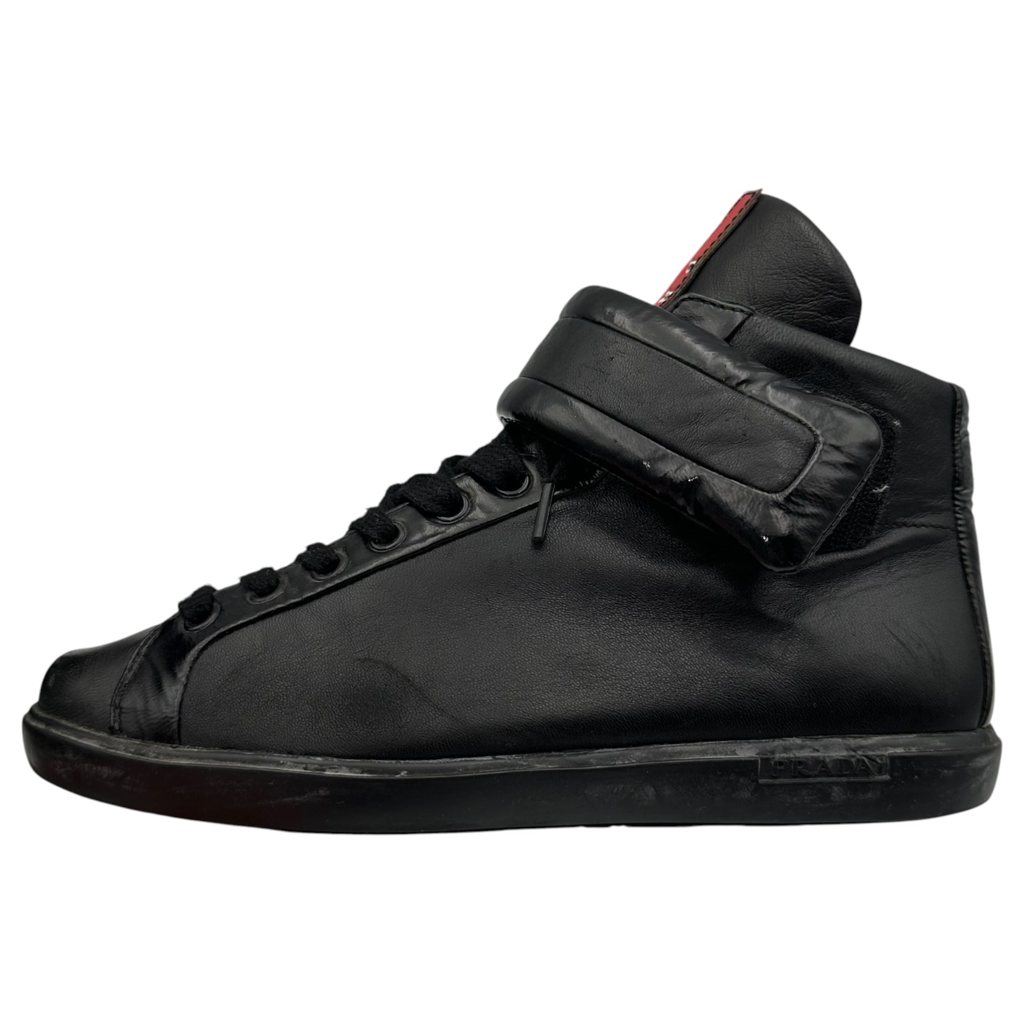 PRADA SPORT(プラダスポーツ) High-Top Leather Sneakers ベルクロ ハイカット レザー スニーカー 3T 5466 38 1/2(25cm程度) ブラック