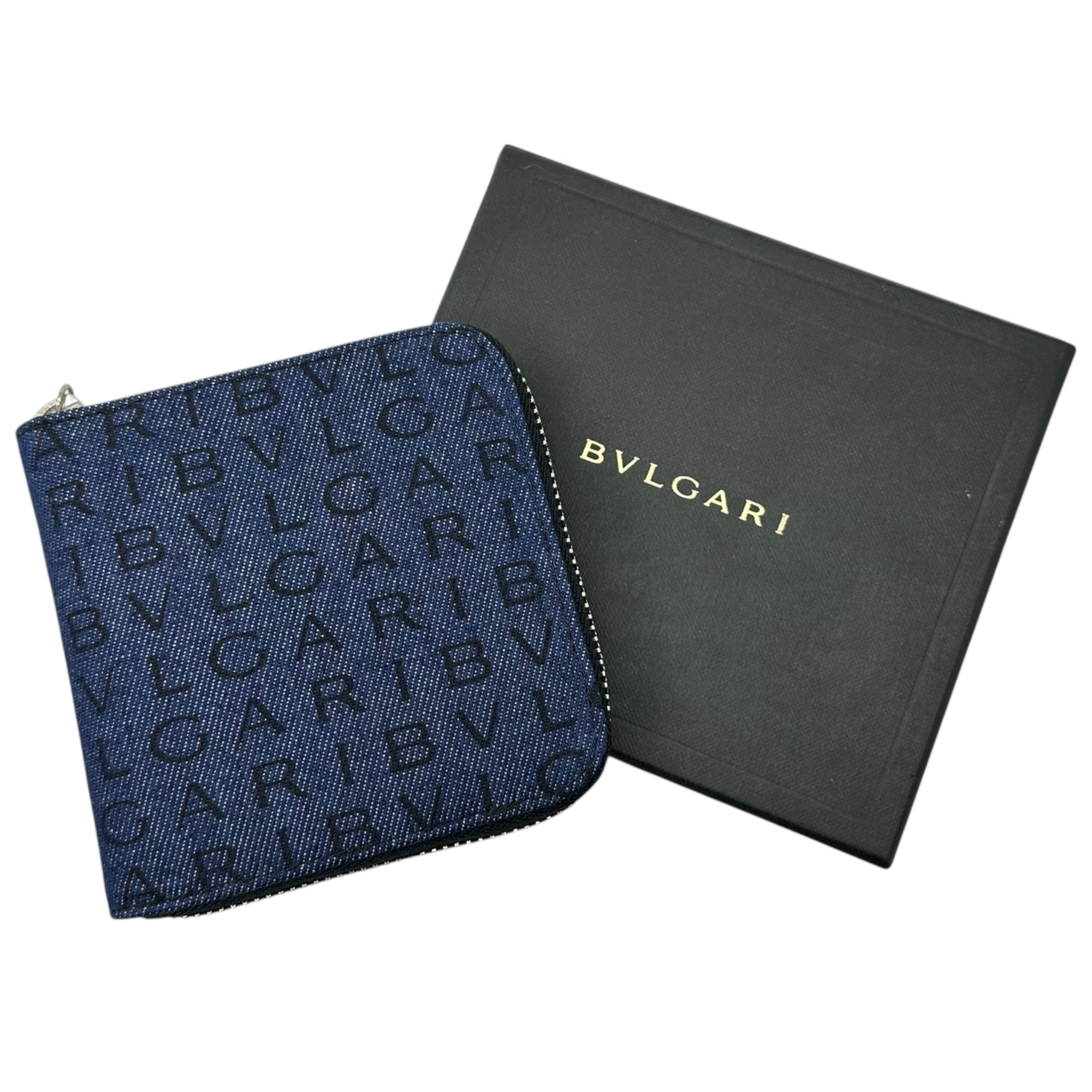 BVLGARI(ブルガリ) Logomania Denim Compact Wallet ロゴマニア デニム 小型 財布 インディゴ