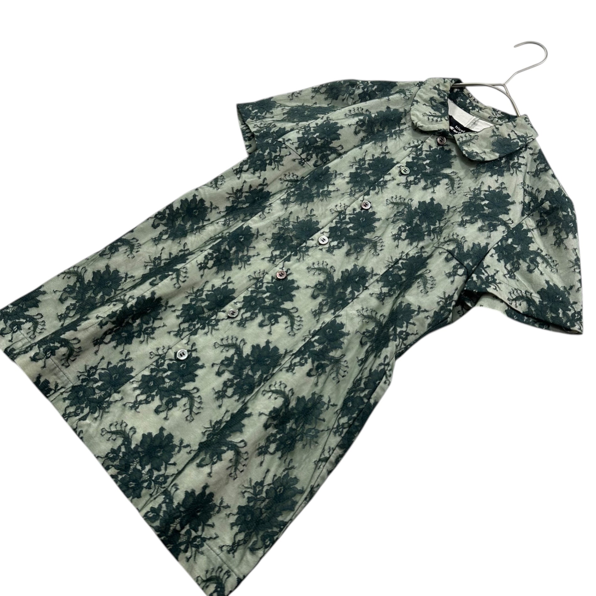 tricot COMME des GARCONS / トリココムデギャルソン | AD2019 2019AW | コットン ドット フラワー 丸襟 シャツ ブラウス | S | ネイビー | レディース 美品】 tricot COMME des GARCONS / トリココムデギャルソン | 2019AW