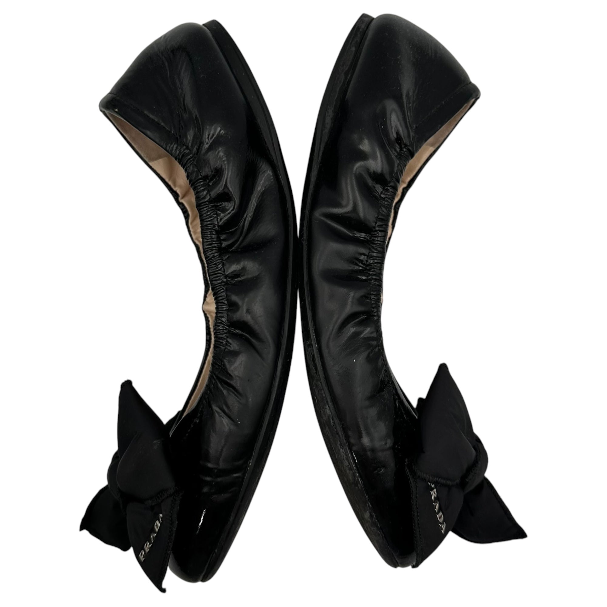 PRADA(プラダ) Bow Patent Leather Ballet Flats リボン パテントレザー バレエシューズ 3F455 38(24cm程度) ブラック