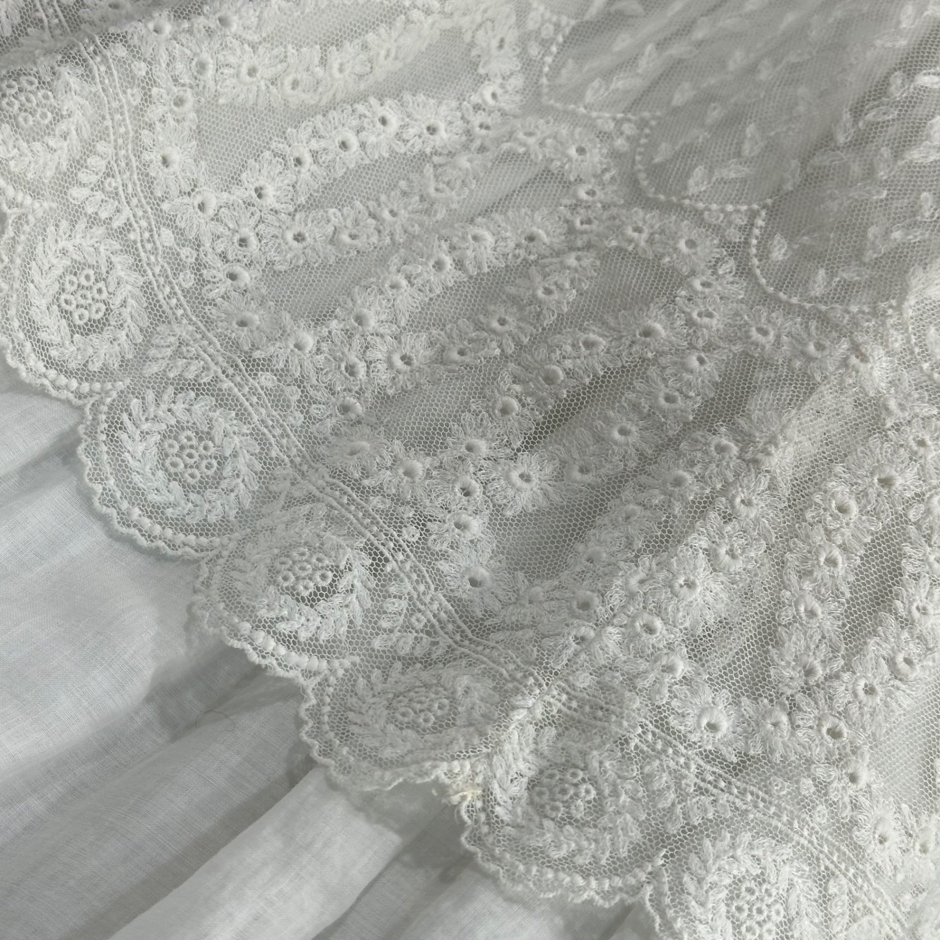 Euro antique(ヨーロッパアンティーク) 1920's~ white cotton lace tulle layered dress onepiece コットンとチュールのレース重ね着ドレス ワンピース 表記無(ML程度) ホワイト 20世紀初頭