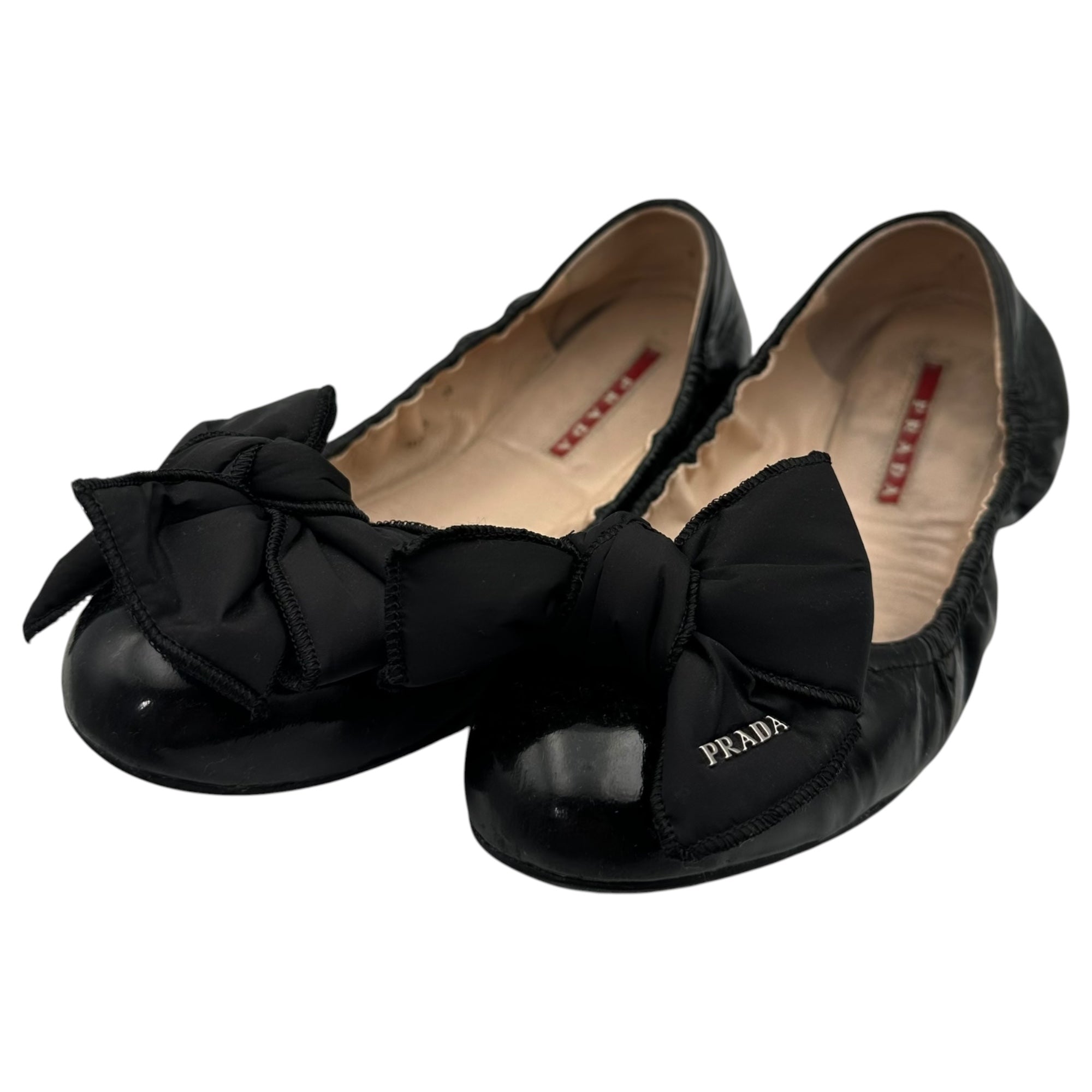 PRADA(プラダ) Bow Patent Leather Ballet Flats リボン パテントレザー バレエシューズ 3F455 38(24cm程度) ブラック