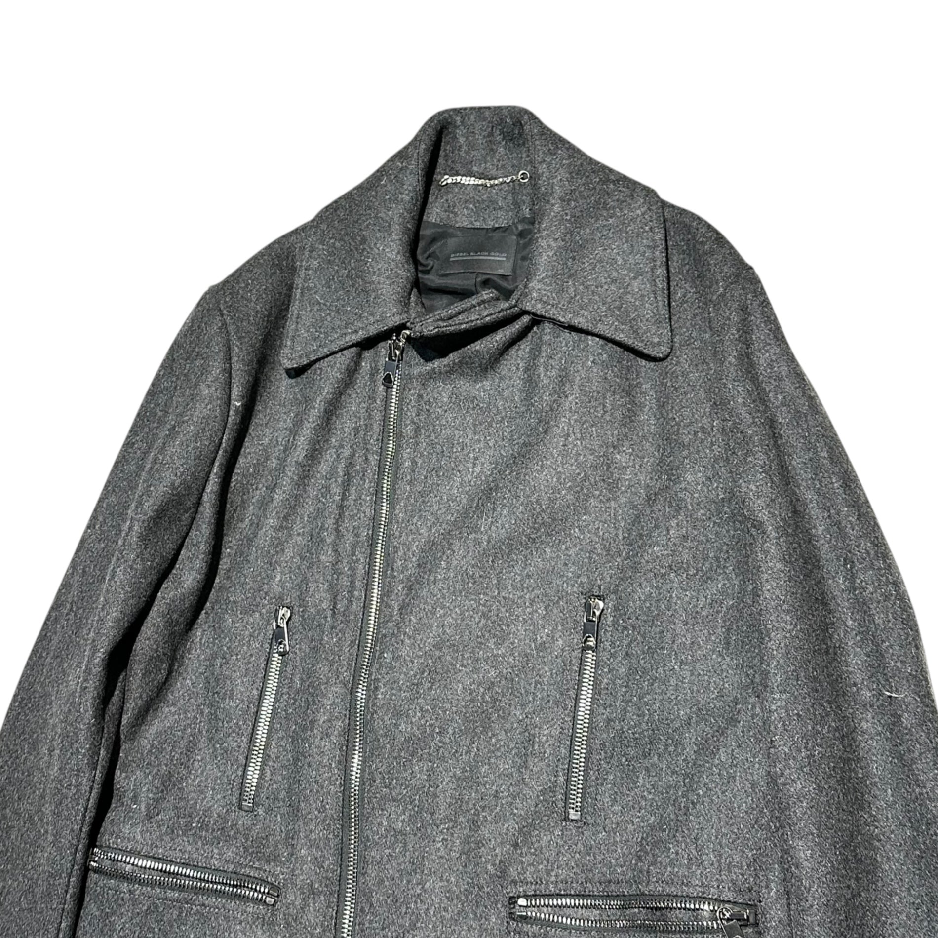 DIESEL BLACK GOLD(ディーゼルブラックゴールド) 5 ZIP Melton Wool Stand Collar Coat メルトン ウール ステンカラー コート 48(M程度) グレー ショート