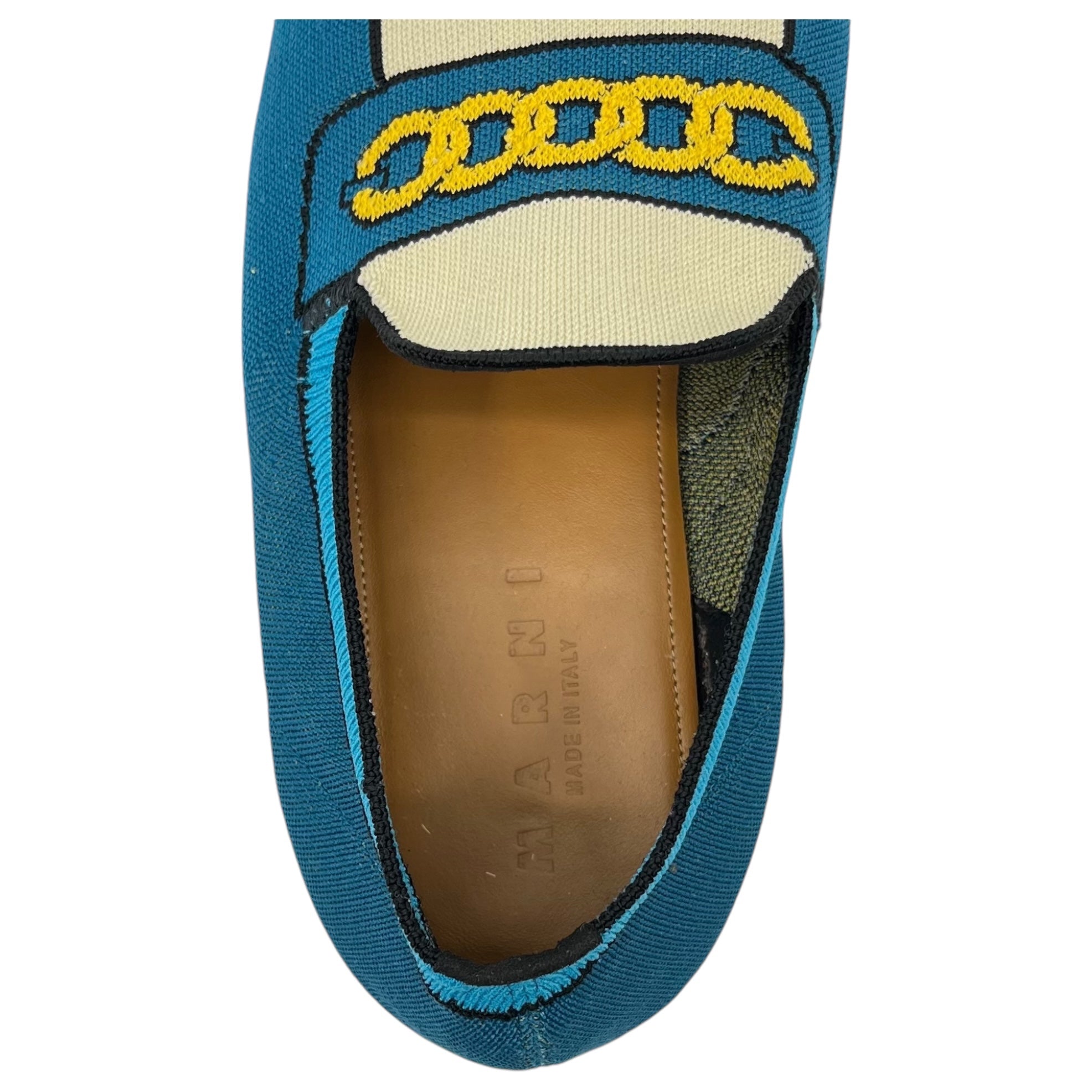 MARNI(マルニ) Trompe l'oeil jacquard knit loafers トロンプルイユ ジャガード ニット ローファー  43(28cm程度) ブルー×ホワイト 箱付