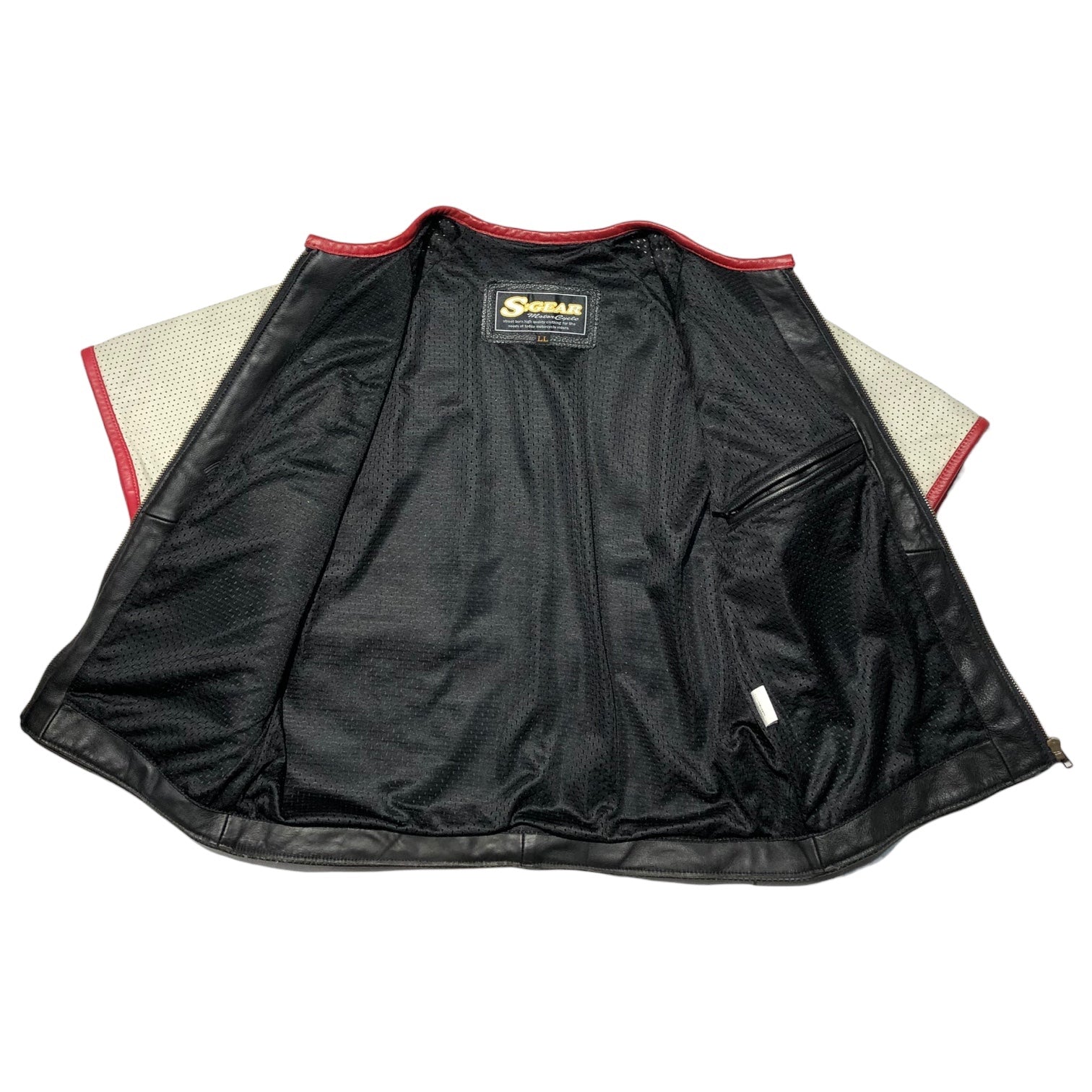 SGEAR(エスギア) Punching leather patch S/S jacket パンチング レザー パッチ 半袖 ジャケット LL ブラック レーシング H-D STP