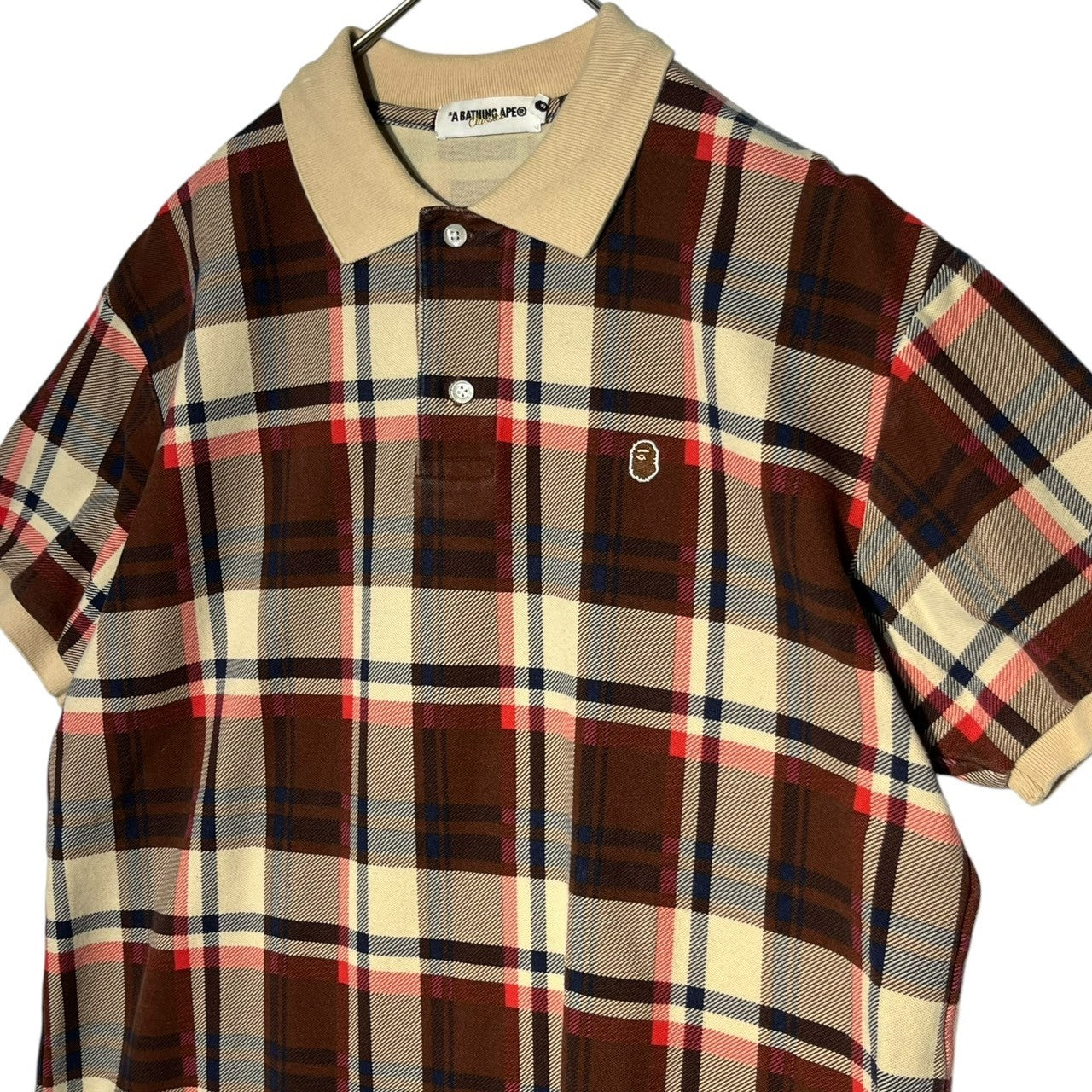 A BATHING APE(アベイシングエイプ) 00's Tartan check one point logo polo shirt タータンチェック ワンポイントロゴ ワン ポロシャツ L ブラウン×ベージュ