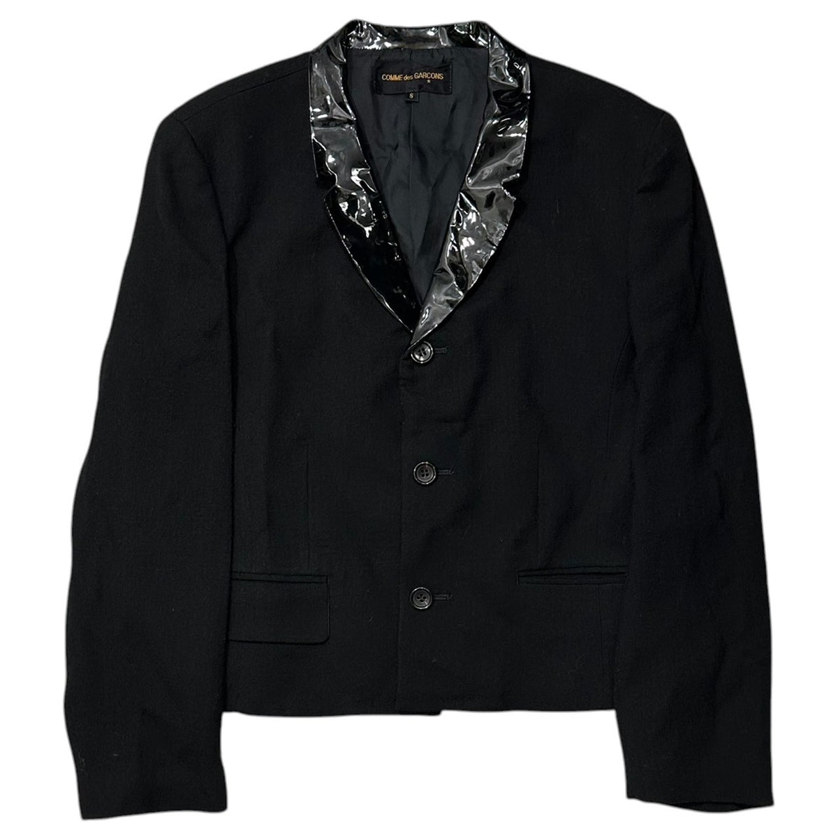 COMME des GARCONS(コムデギャルソン) 1991AW Vinyl-Color 3-Button Wool Jacket ビニール カラー 3ボタン ウール ジャケット GJ-05040S S ブラック AD1991 90s アーカイブ