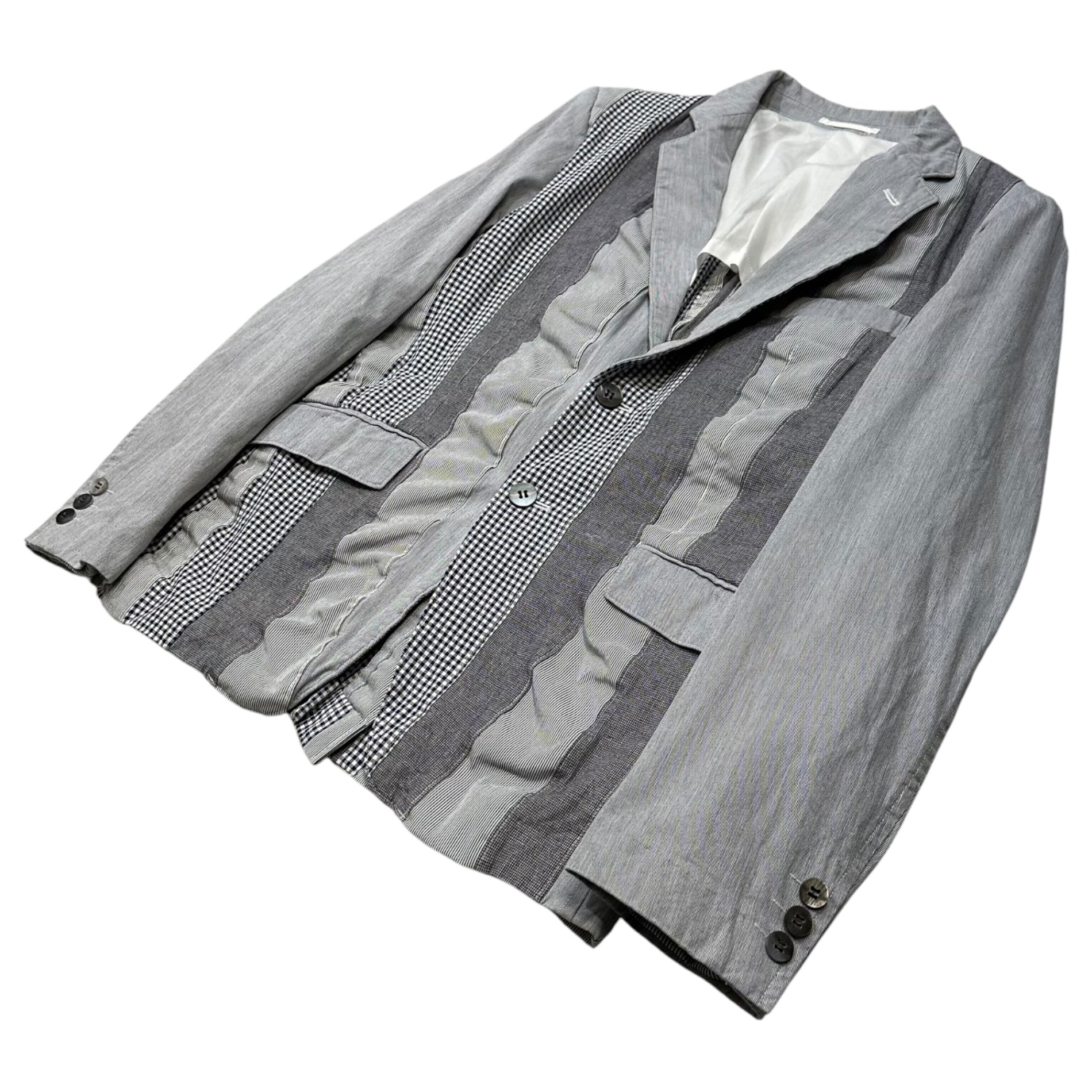 COMME des GARCONS HOMME(コムデギャルソンオム) 2016SS Striped Check Patchwork Casual Tailored Jacket ストライプ チェック パッチワーク カジュアル テーラード ジャケット HQ-J028 XS ブルー×グレー AD2015