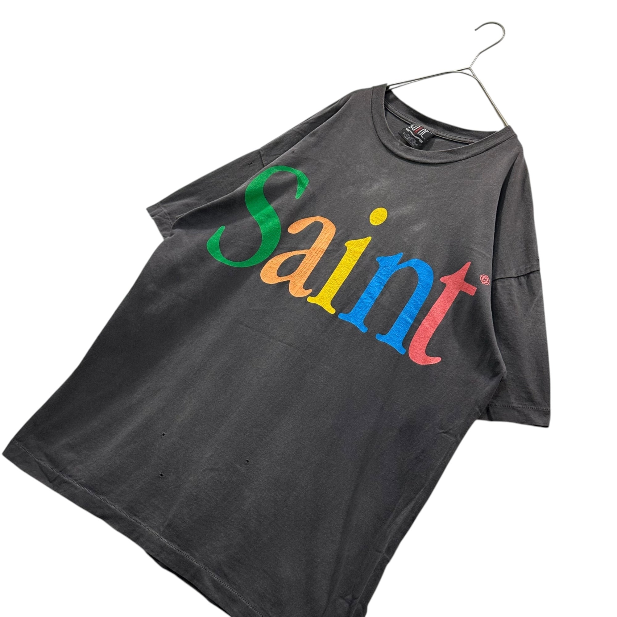 SAINT MICHAEL(セントマイケル) 2024SS SS TEE COLORFUL SAINT ヴィンテージ 加工 プリント Tシャツ SM-YS8-0000-001 XL ブラック