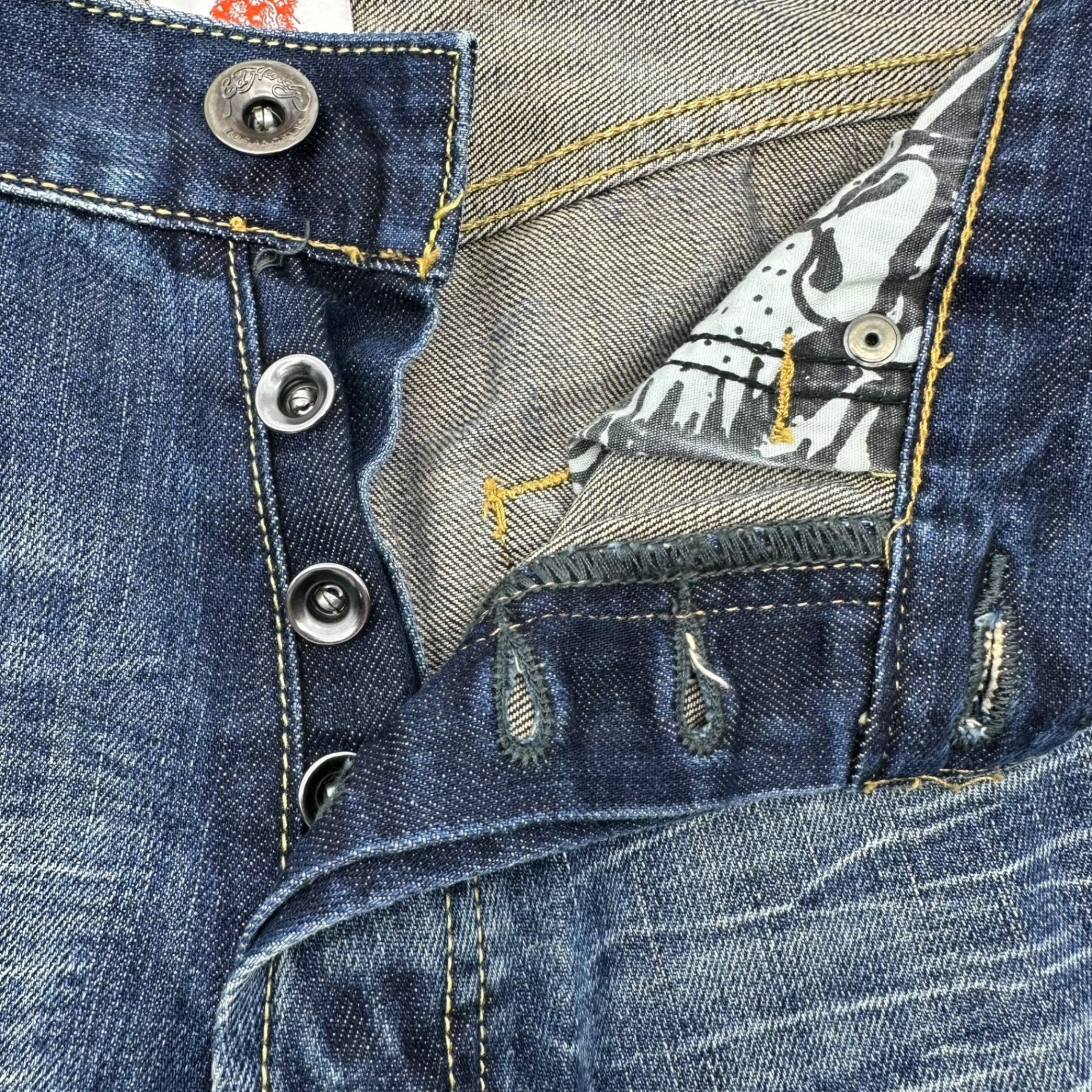 Ed Hardy(エドハーディー) Devil embroidery straight denim pants デビル刺繍 ストレート デニム パンツ LOT 2009 32 インディゴ Y2K B系 ワイド