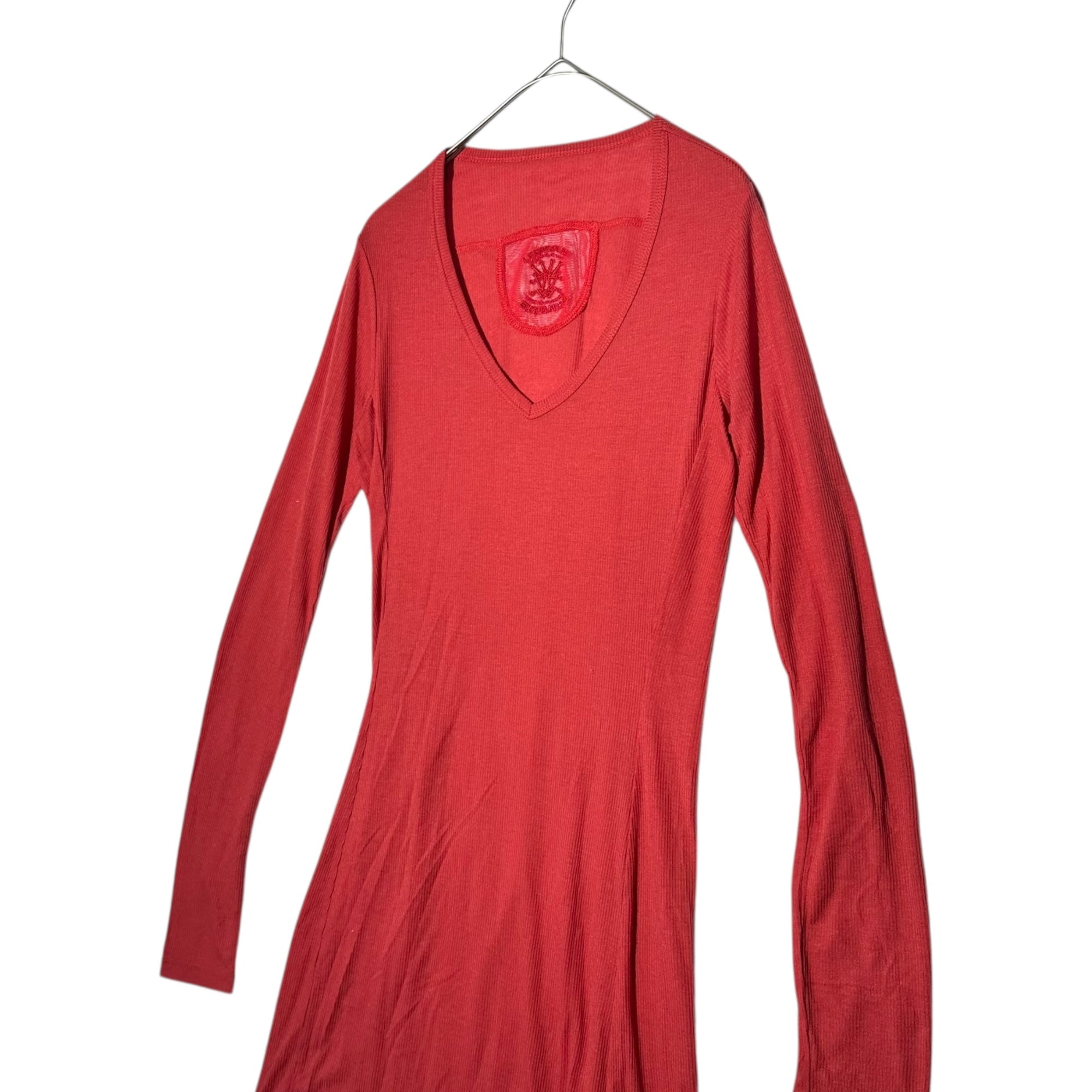 MARITHE FRANCOIS GIRBAUD(マリテフランソワジルボー) 00's V-neck Mesh Logo L/S T-Shirt Vネック メッシュ ロゴ ロング 長袖 カットソー F7-9628 S レッド Y2K