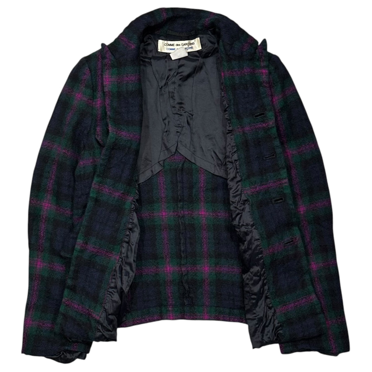 COMME des GARCONS COMME des GARCONS(コムデギャルソンコムデギャルソン) Wool Felted Check Pattern 4-Button Jacket ウール 縮絨 チェック柄 4ボタン ジャケット S グリーン×パープル×ネイビー フランス製