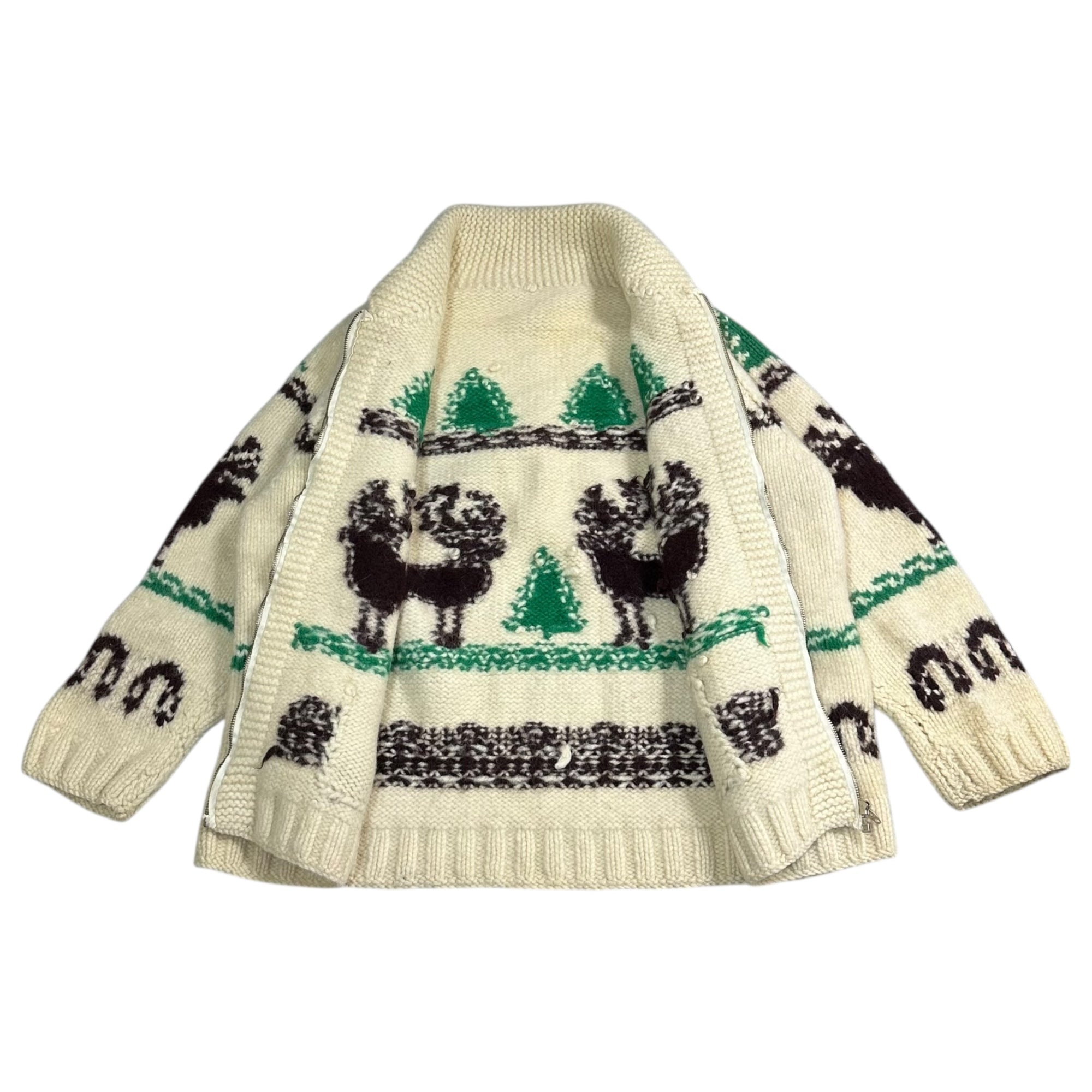 VINTAGE(ヴィンテージ) 60's~ LIGHTNING ZIP Vintage cowtin knit cardigan ライトニング ジップ ヴィンテージ カウチン ウール ニット カーディガン 表記無(L程度) アイボリー 推定60年代 鹿 ツリー ローゲージ