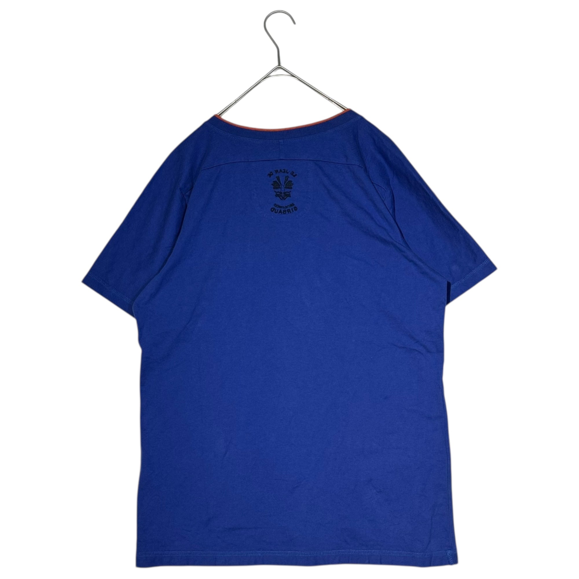 MARITHE FRANCOIS GIRBAUD(マリテフランソワジルボー) 00's Road Racer Embroidered V-neck T-shirt ロードレイサー 刺繍 Vネック Tシャツ M5-6940 L ブルー×オレンジ Y2K Tシャツ 自転車 ロゴ