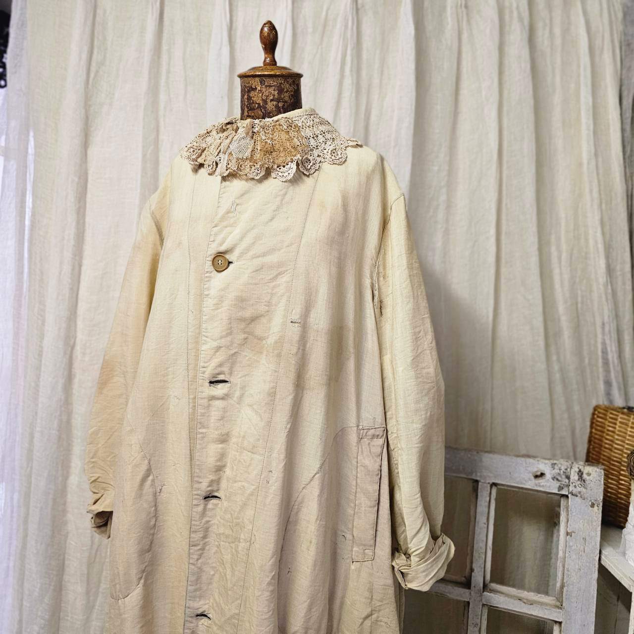 Euro vintage(ヨーロッパヴィンテージ) the cotton delicate lace collar 繊細な花模様レースのコットンつけ襟 ベージュ