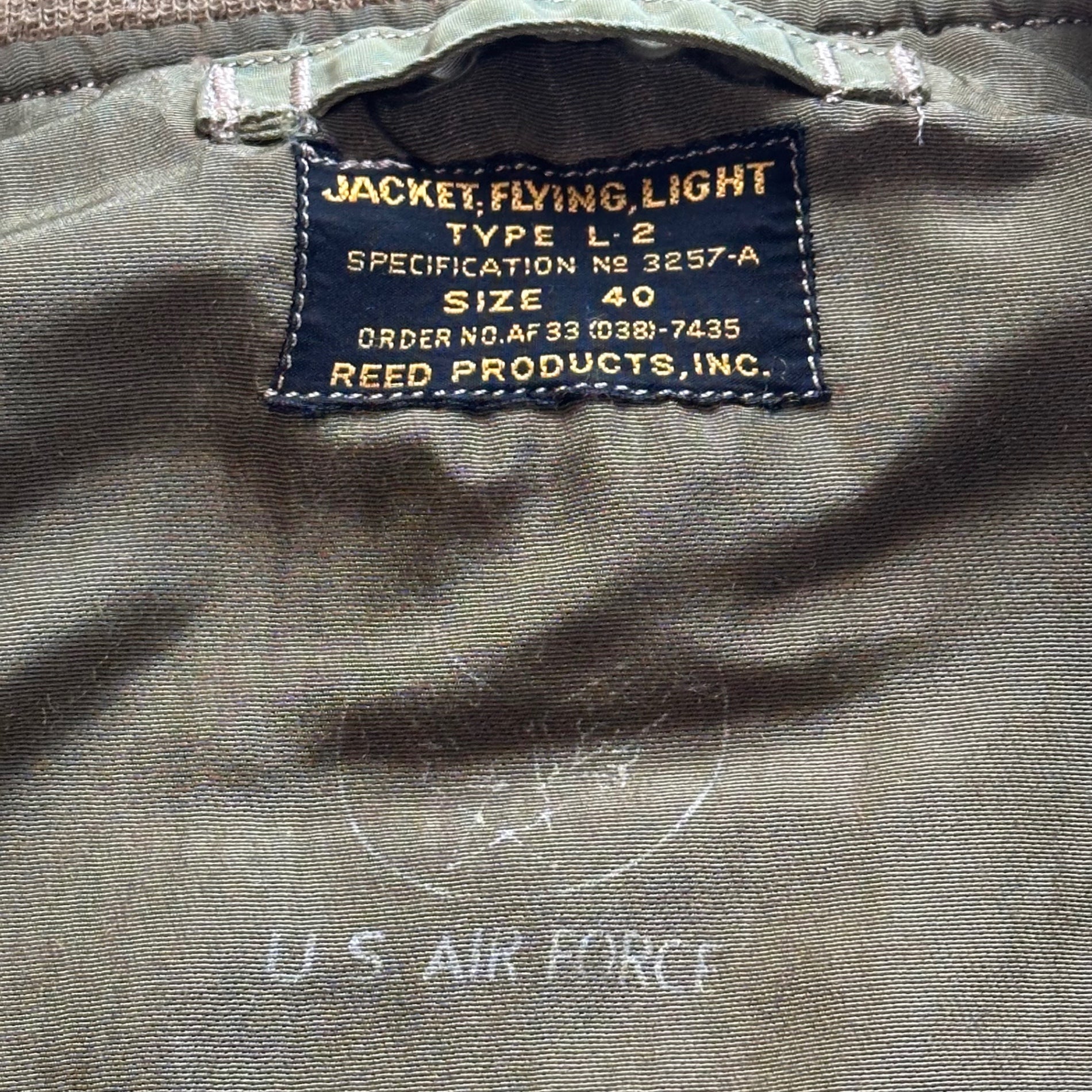 【SALE対象外】BUZZ RICKSON’S(バズリクソンズ) REED PRODUCTS INC. USAF L-2 FLIGHT JACKET リード プロダクツ エアフォース フライト ジャケット AF33(038)-7435 40 セージグリーン 303d BOMBARDMENT GROUP 第303爆撃グループ 500着限定