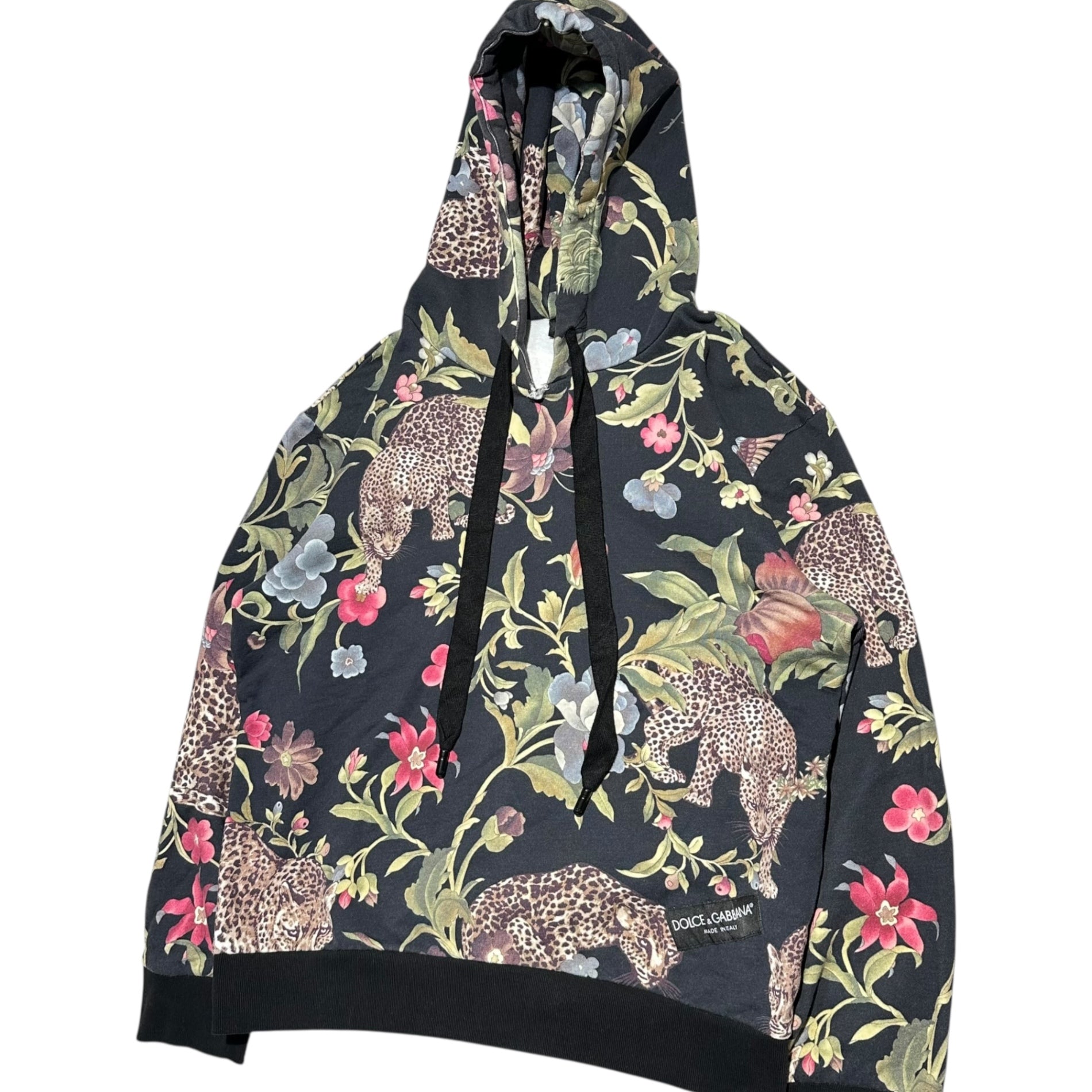 DOLCE&GABBANA(ドルチェ&ガッバーナドルガバ) Botancial & Panther Print Pullover Hoodie ボタニカル ＆ パンサー プリント プルオーバー パーカー G8U43Z G7GM2 L ブラック