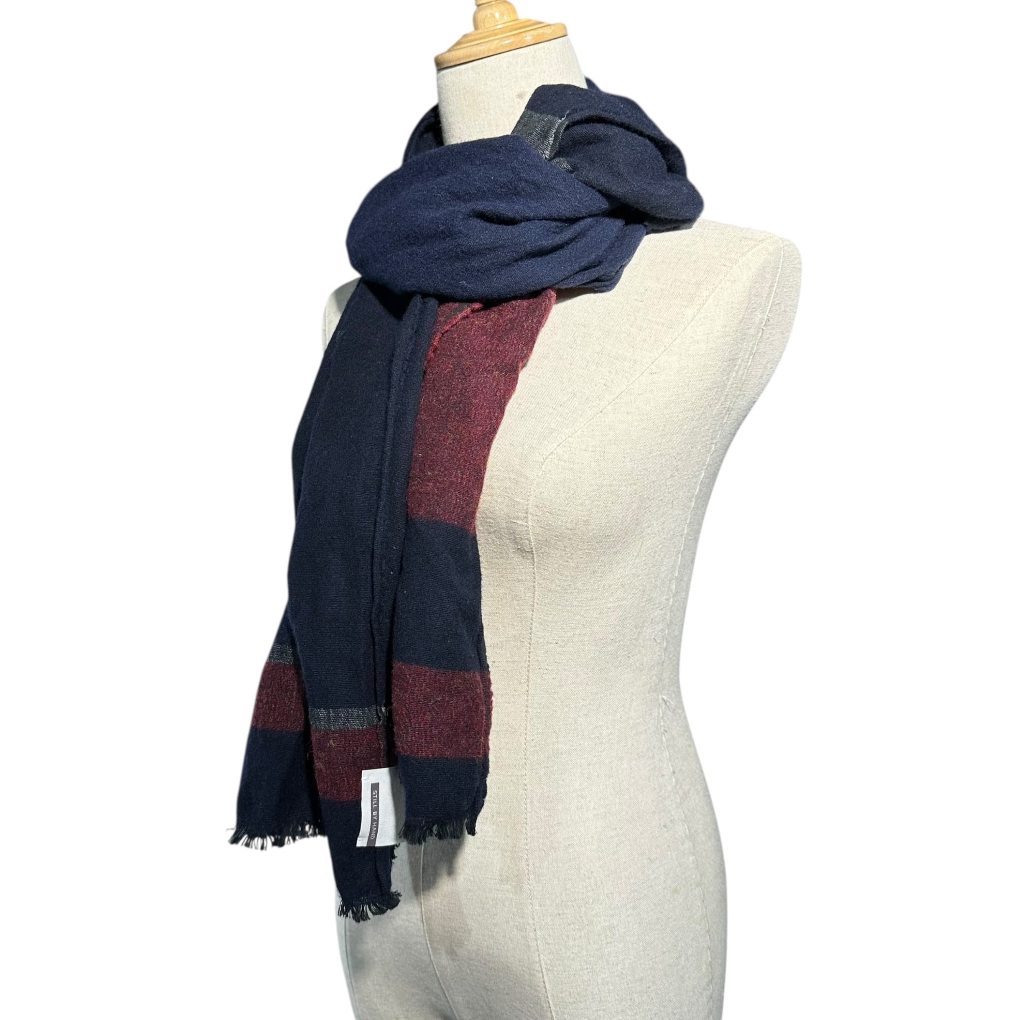 STILL BY HAND(スティルバイハンド) Switch Wool Scarf 切替 ウール マフラー ネイビー×ボルドー