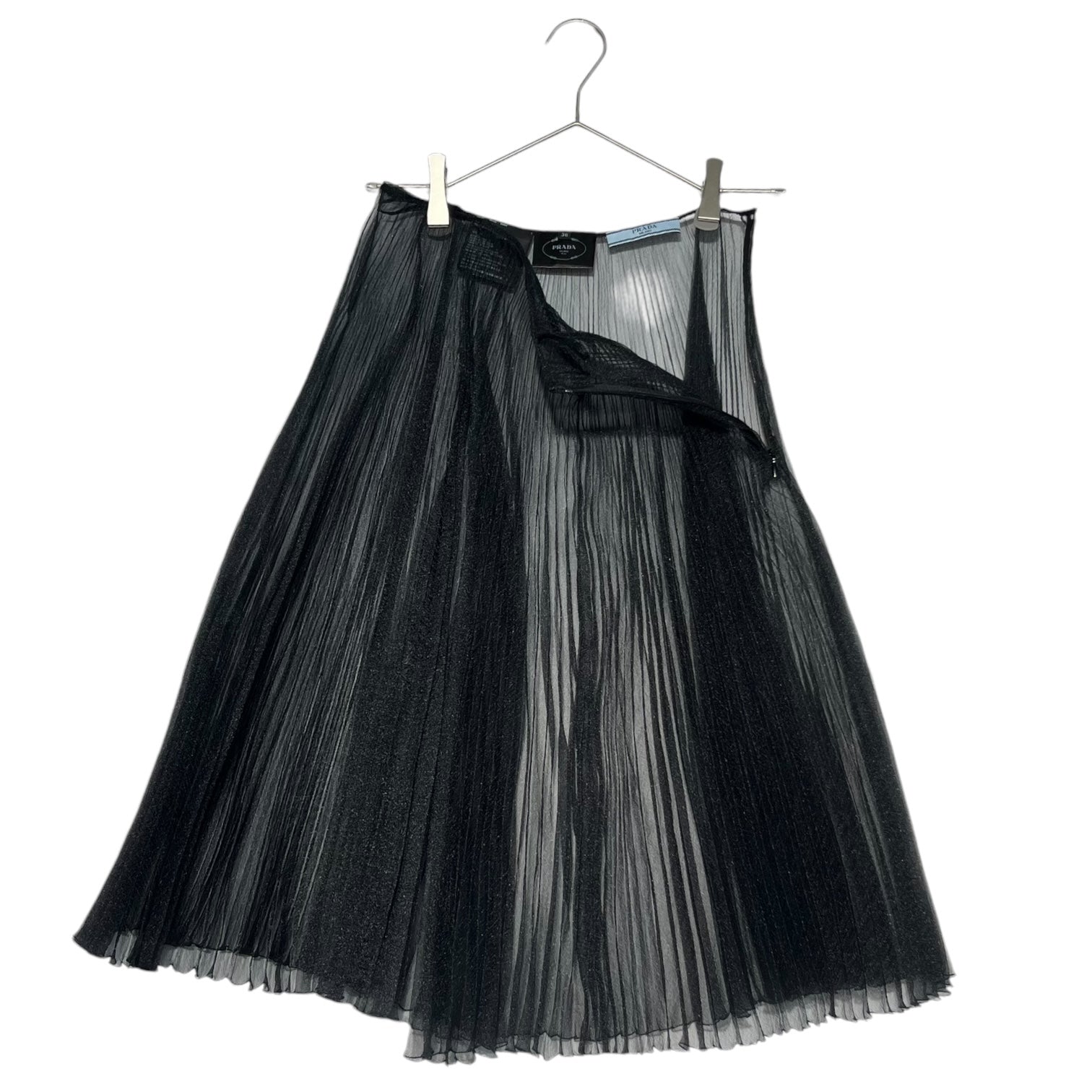 PRADA(プラダ) 17SS Lame chiffon pleated skirt ラメ シフォン プリーツ スカート P147N 36(S程度) ブラック ペチスカート チュール シアー