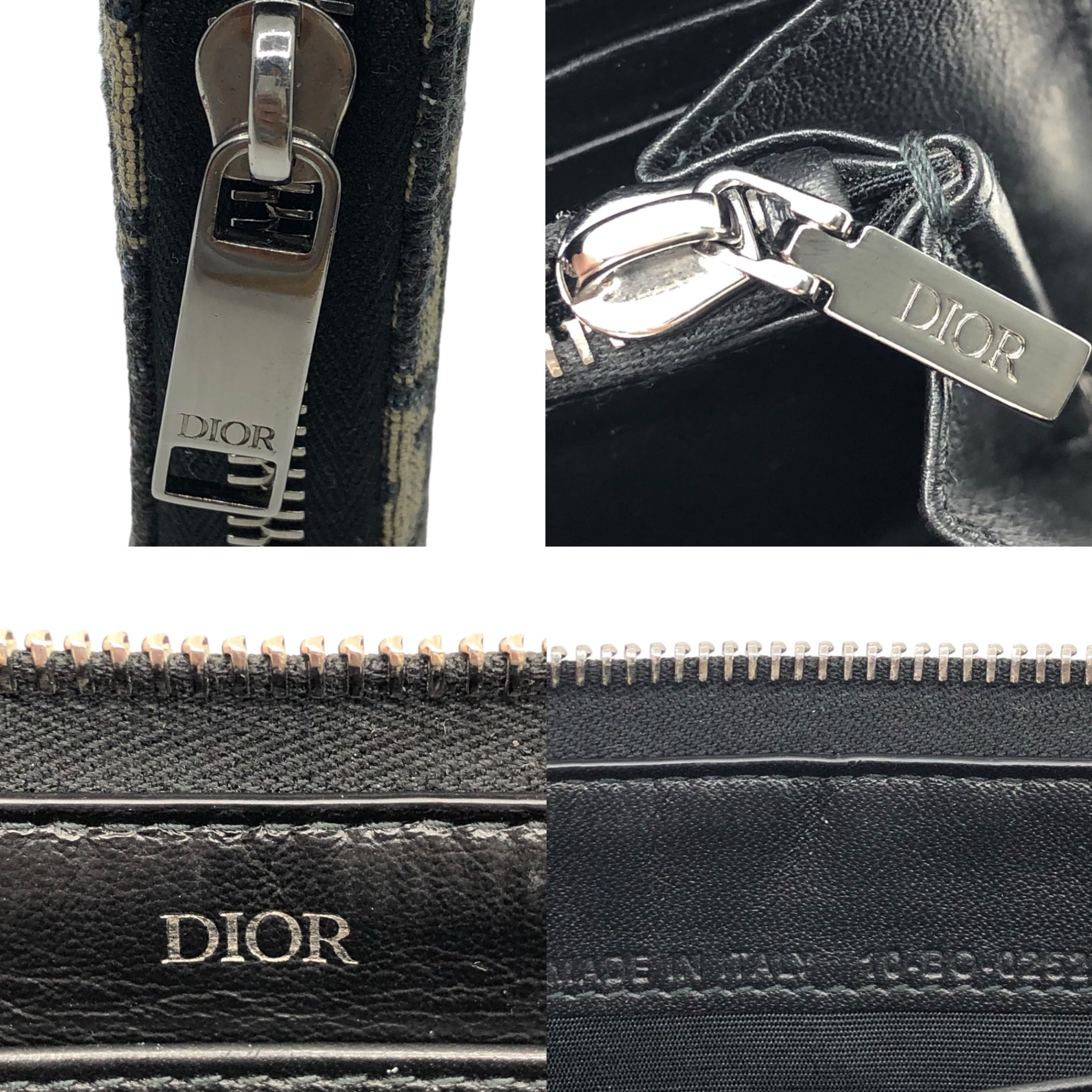 Dior(ディオール) Oblique jacquard long zip wallet オブリーグ ジャカード ロングジップウォレット 10-bo-0252 ベージュ×ネイビー ラウンドファスナー 長財布 ロゴ 参考定価115500円