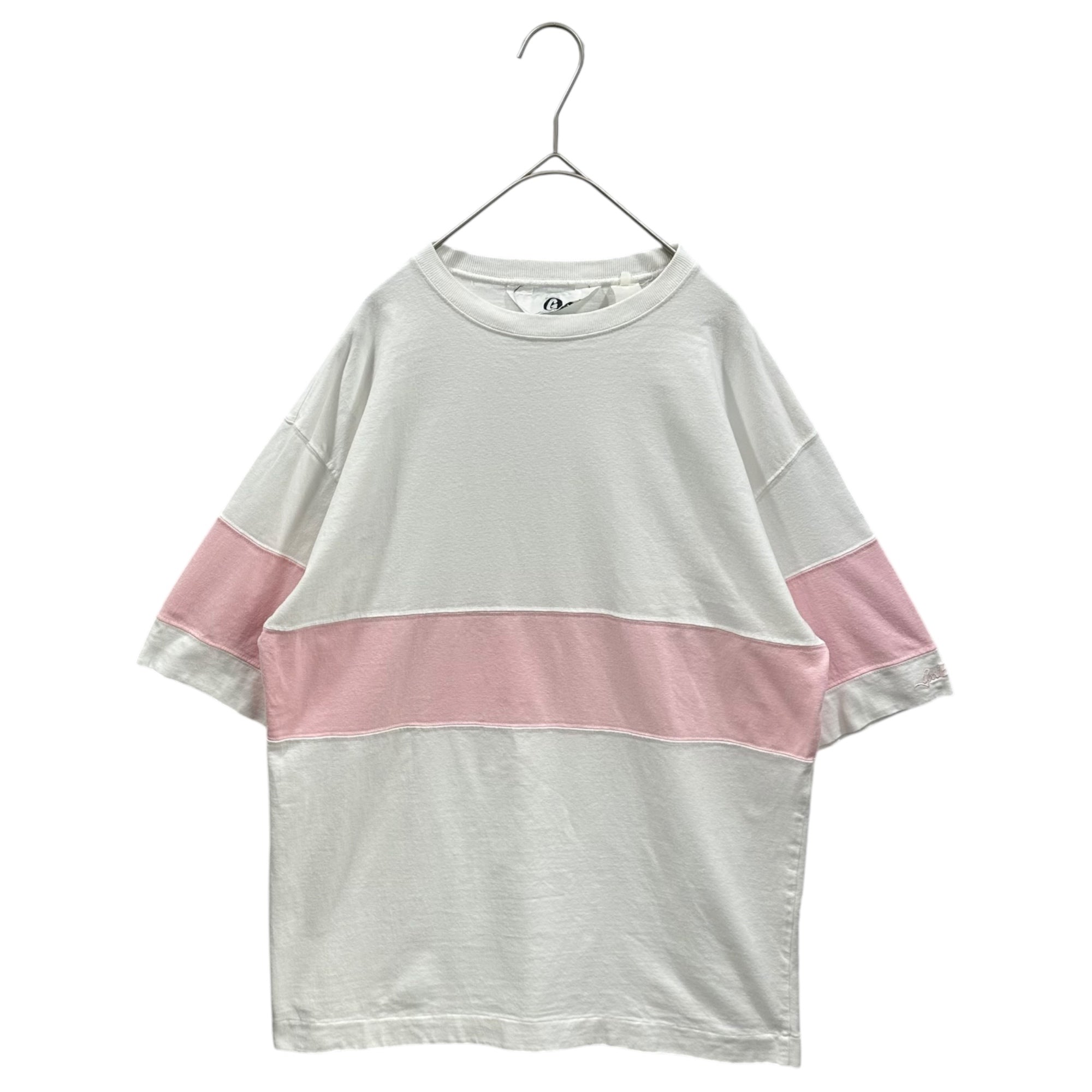 GOODENOUGH(グッドイナフ) 90's Line-blocked s/s T-shirt ライン 切替 半袖 Tシャツ 表記消(L程度) ホワイト×ピンク