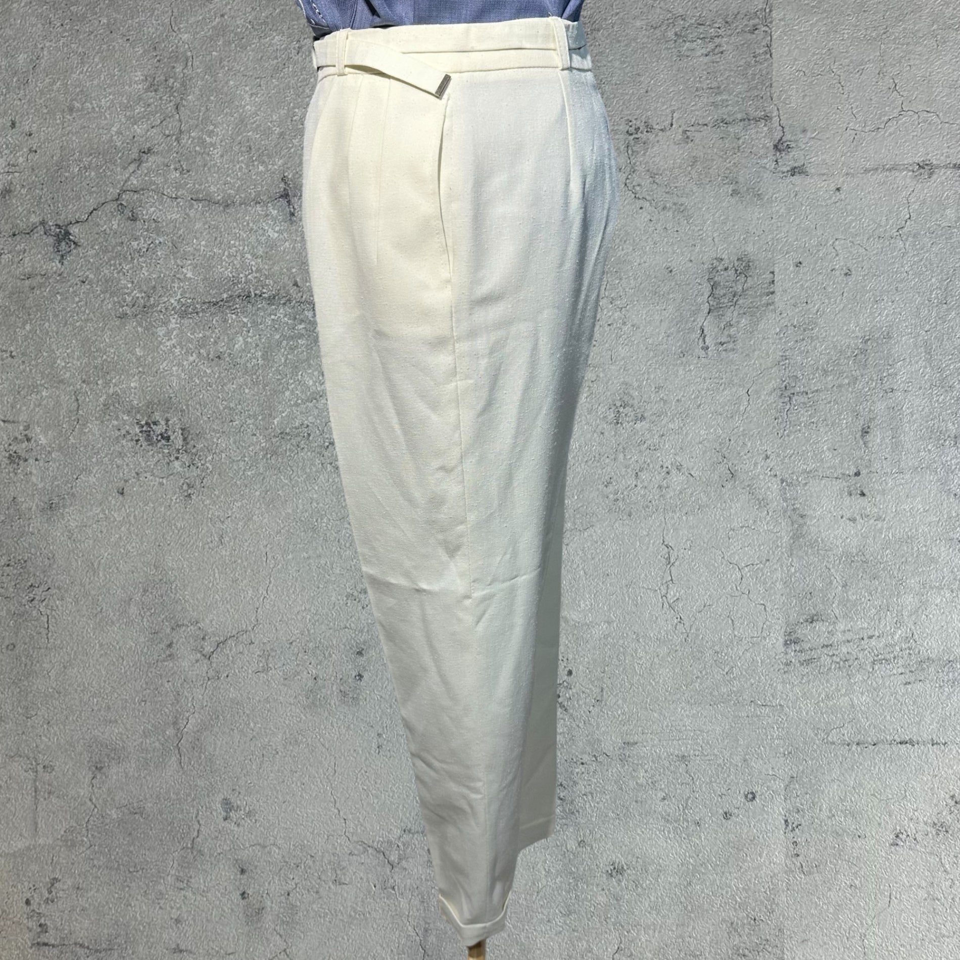 Euro Vintage(ヨーロッパヴィンテージ) Milky_60’s~ center press tac pants/センタープレスタックパンツ 表記なし(Mサイズ程度) ホワイト ベルト付属