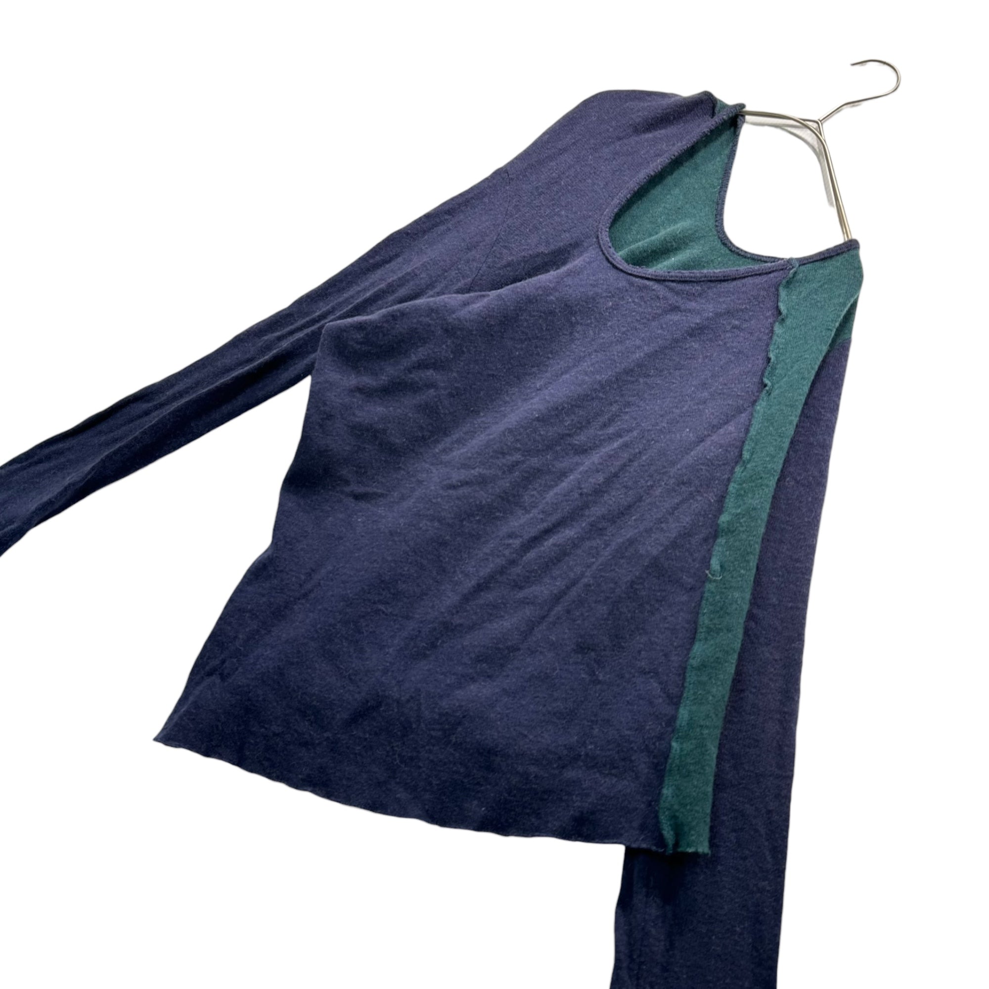 Y's(ワイズ) 00's Two-Tone Asymmetric Neck Wool Knit バイカラー 変形 ネック ウール ニット YB-T84-876 2 ネイビー×グリーン