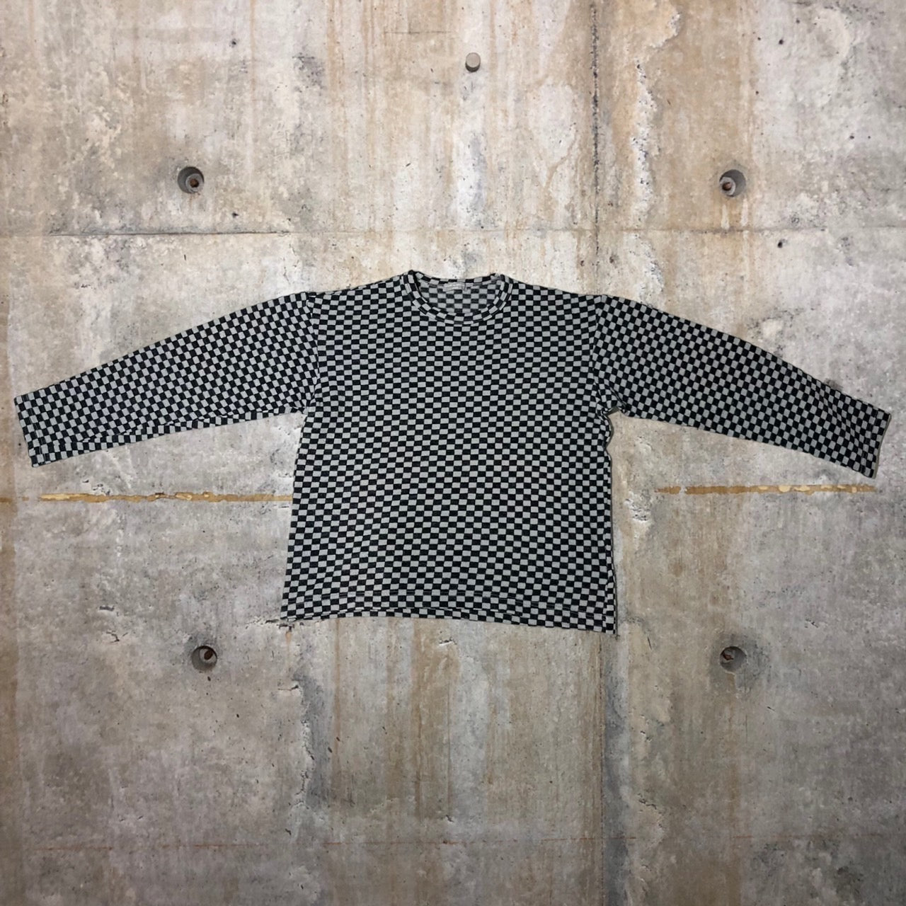 COMME des GARCONS HOMME(コムデギャルソンオム) 01AW Checkered flag wool knit pullover/チェッカーフラッグウールニットプルオーバー HC-T026 SIZE FREE グレー×ブラック AD2001 田中オム