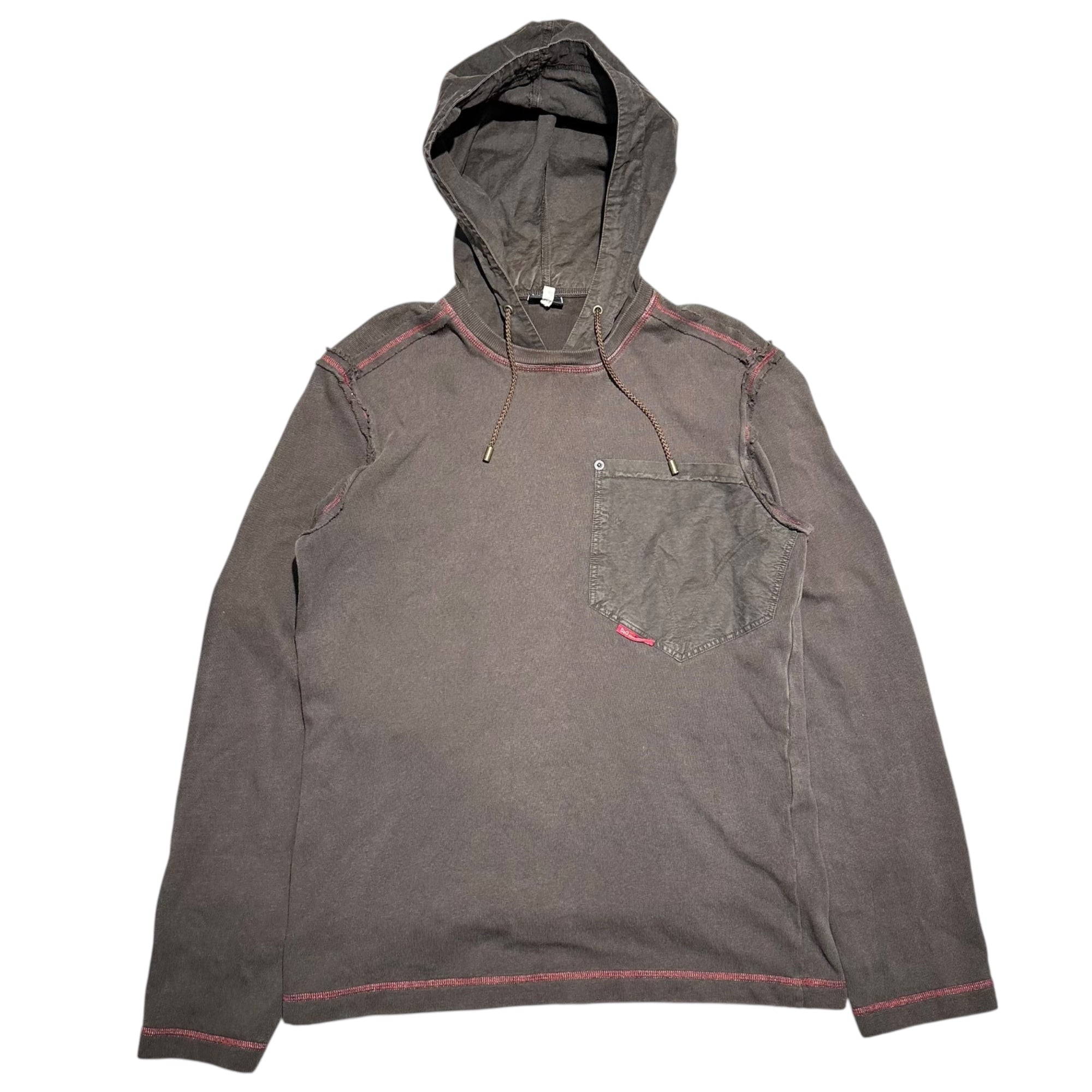 D&G(ディー&ジードルガバドルチェ&ガッバーナ) 00's Different Material Hooded L/S Cut and Sew 異素材切替 フーデッド L/S カットソー L ブラウン Y2K