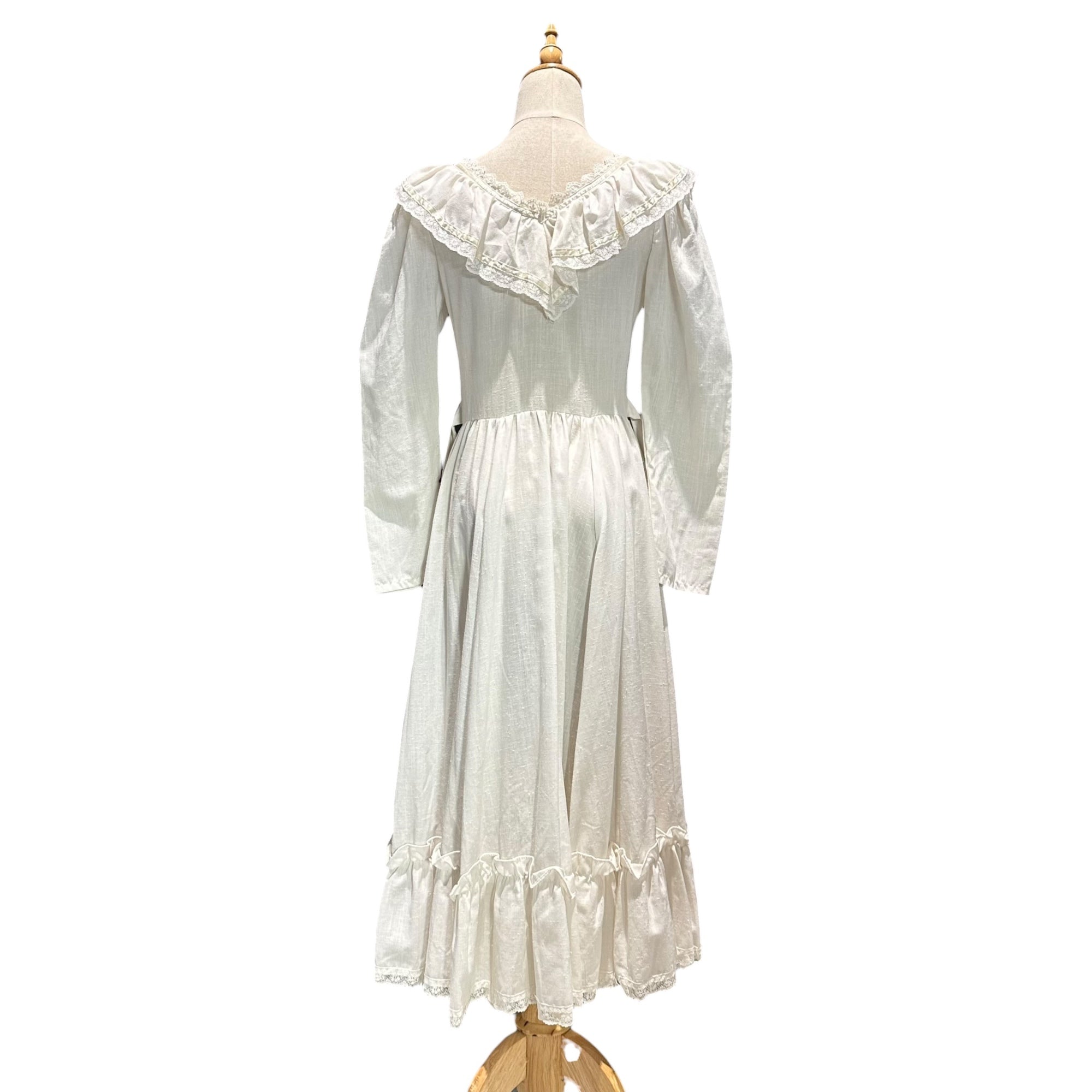 GUNNE SAX(ガニーサックス) 70's ribbon and lace long onepiece ふんわりギャザーとレースの長袖ワンピース Mサイズ程度 ホワイト