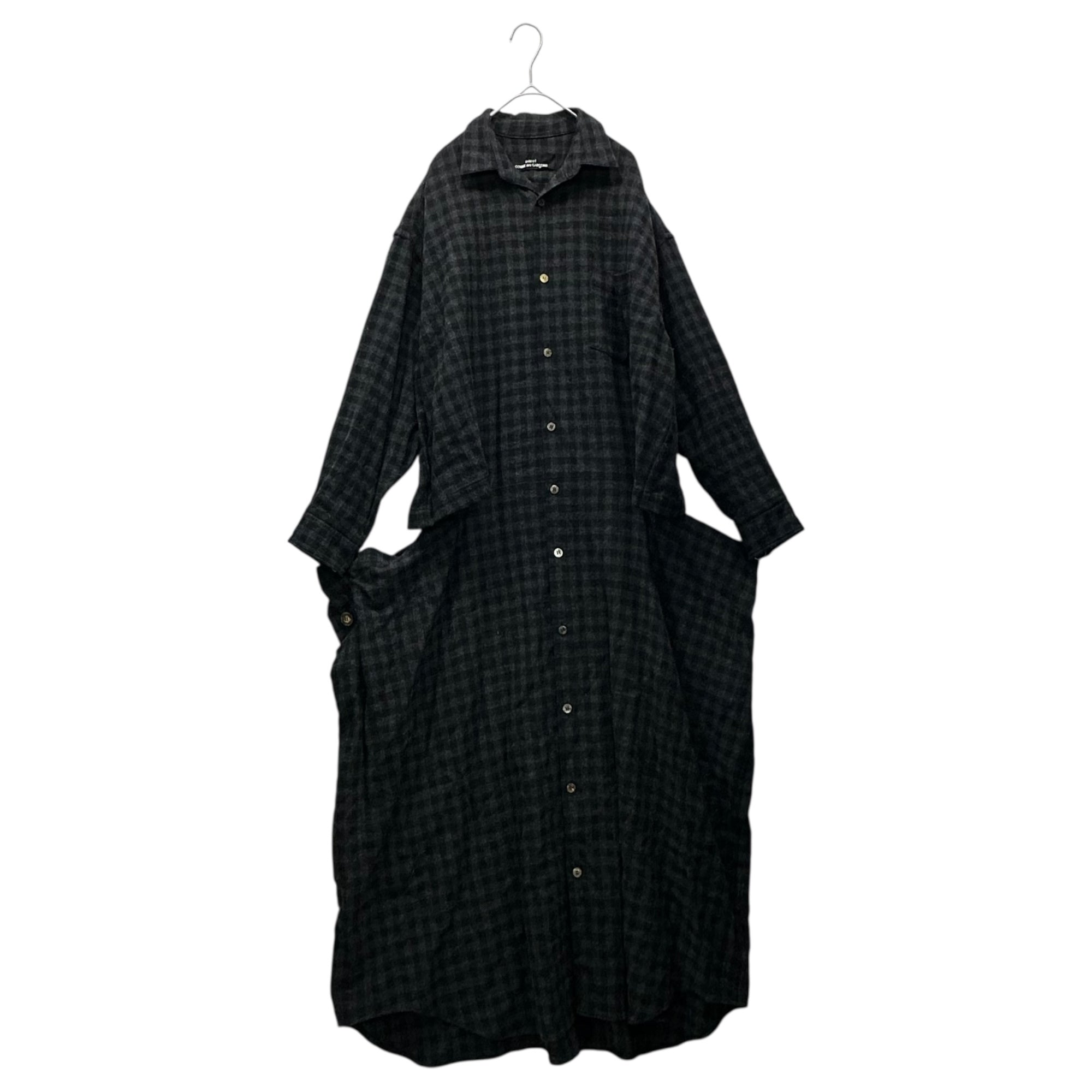 tricot COMME des GARCONS(トリココムデギャルソン) 80's Slash-Processed Wool Check Long Shirt Dress 80年代 スラッシュ加工 ウール チェック ロング シャツ ワンピース TO-050210 FREE グレー×ブラック 川久保玲 本人期 アーカイブ