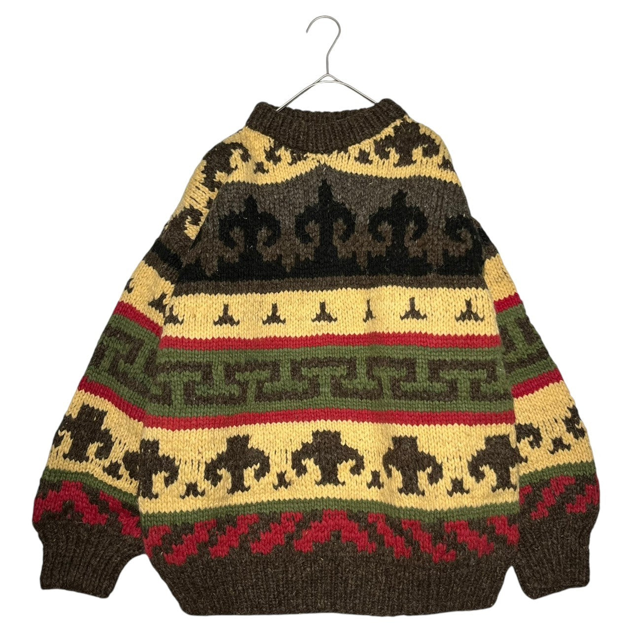 INDIGENOUS DESIGNS(インディアンデザインズ) Ecuador made Indian low gauge knit エクアドル製 インディアン ローゲージ ニット L ブラウン×ベージュ 環境保護 サスティナブル オーガニック