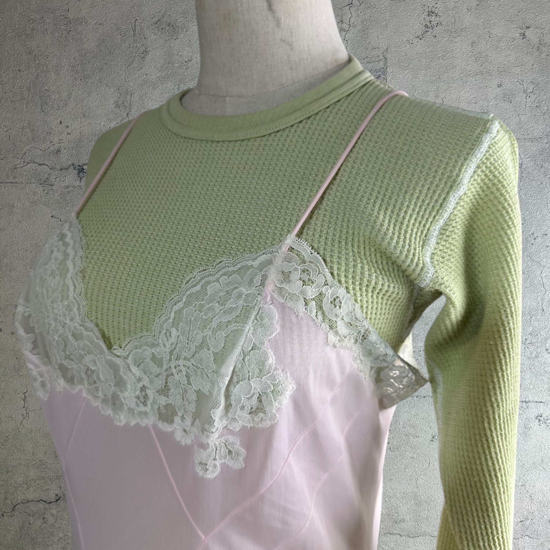 VINTAGE(ヴィンテージ) J.E MORGAN waffle thermal tops ワッフル生地サーマルカットソー 34-36 グリーン