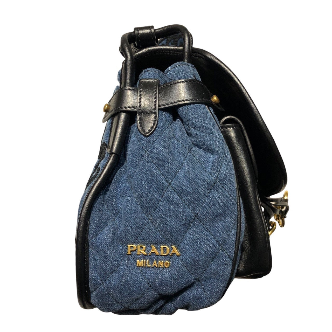 PRADA(プラダ) DENIM IMPUNTURA Shoulder bag デニム インプンチュラ ショルダー バッグ 1BD050 インディゴ×ブラック ギャランティカード付属