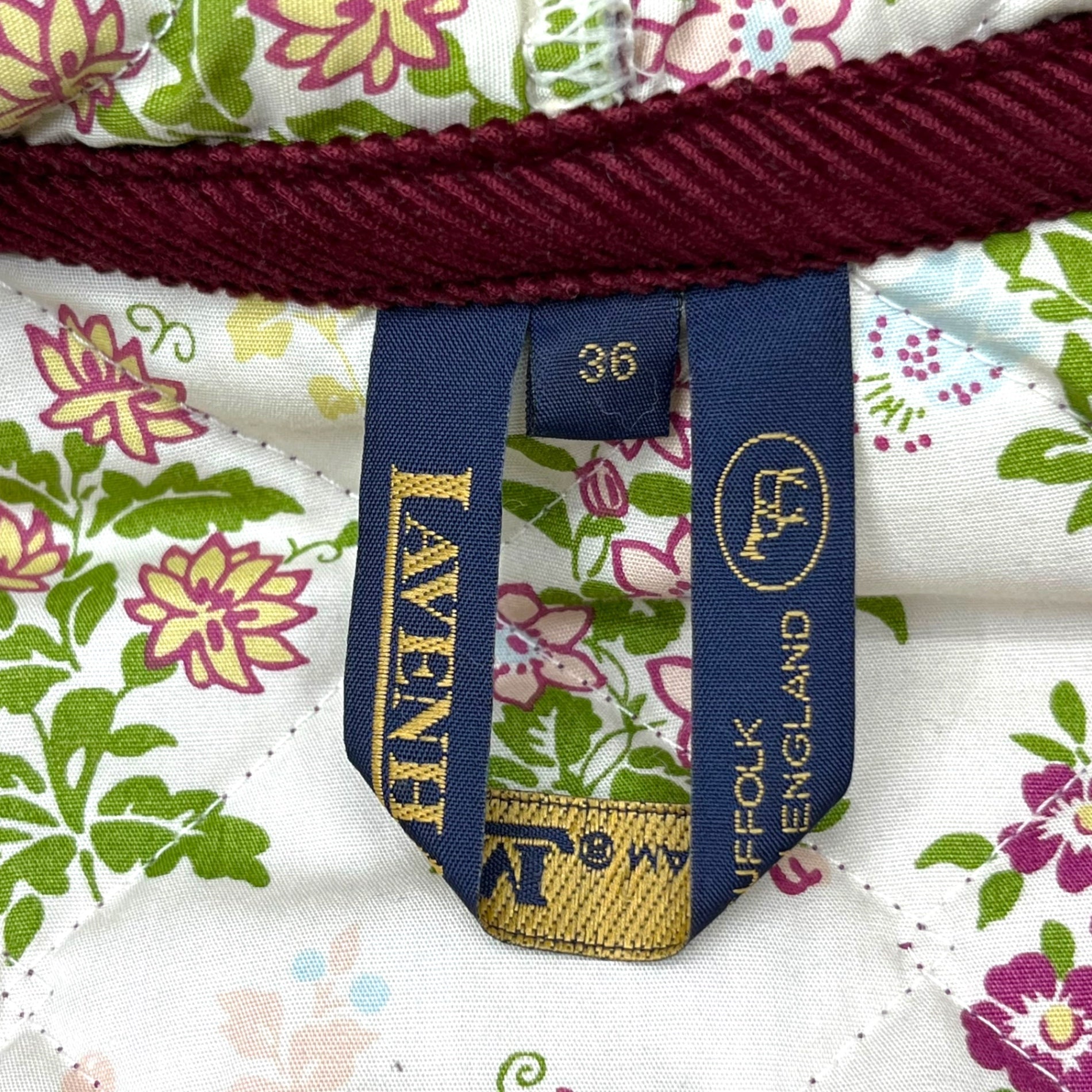LAVENHAM(ラベンハム) 花柄 裏地 キルティング フーデット ジャケット 36(S程度) ボルドー