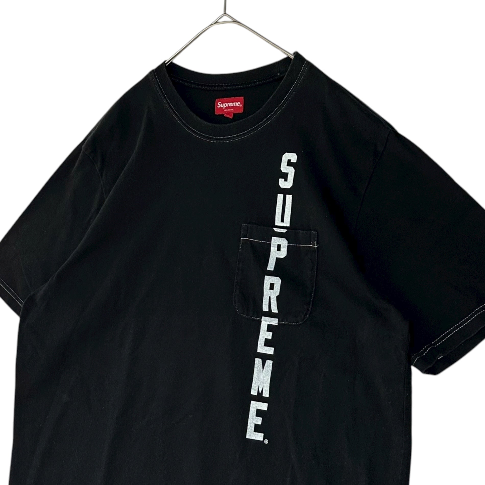 SUPREME(シュプリーム) 20SS Contrast Stitch Pocket Tee ロゴ プリント ポケット Tシャツ L ブラック