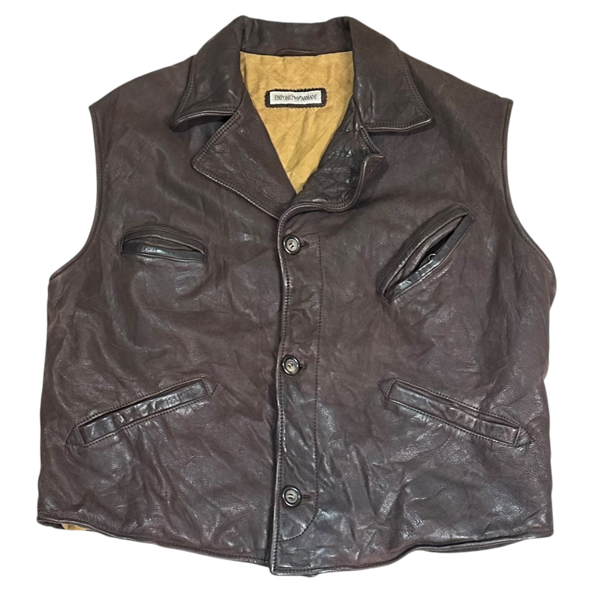 EMPORIO ARMANI(エンポリオアルマーニ) 90's Button Leather Vest 90年代 ボタン レザー ベスト 50(L~XL程度) ダークブラウン SAMPLE品