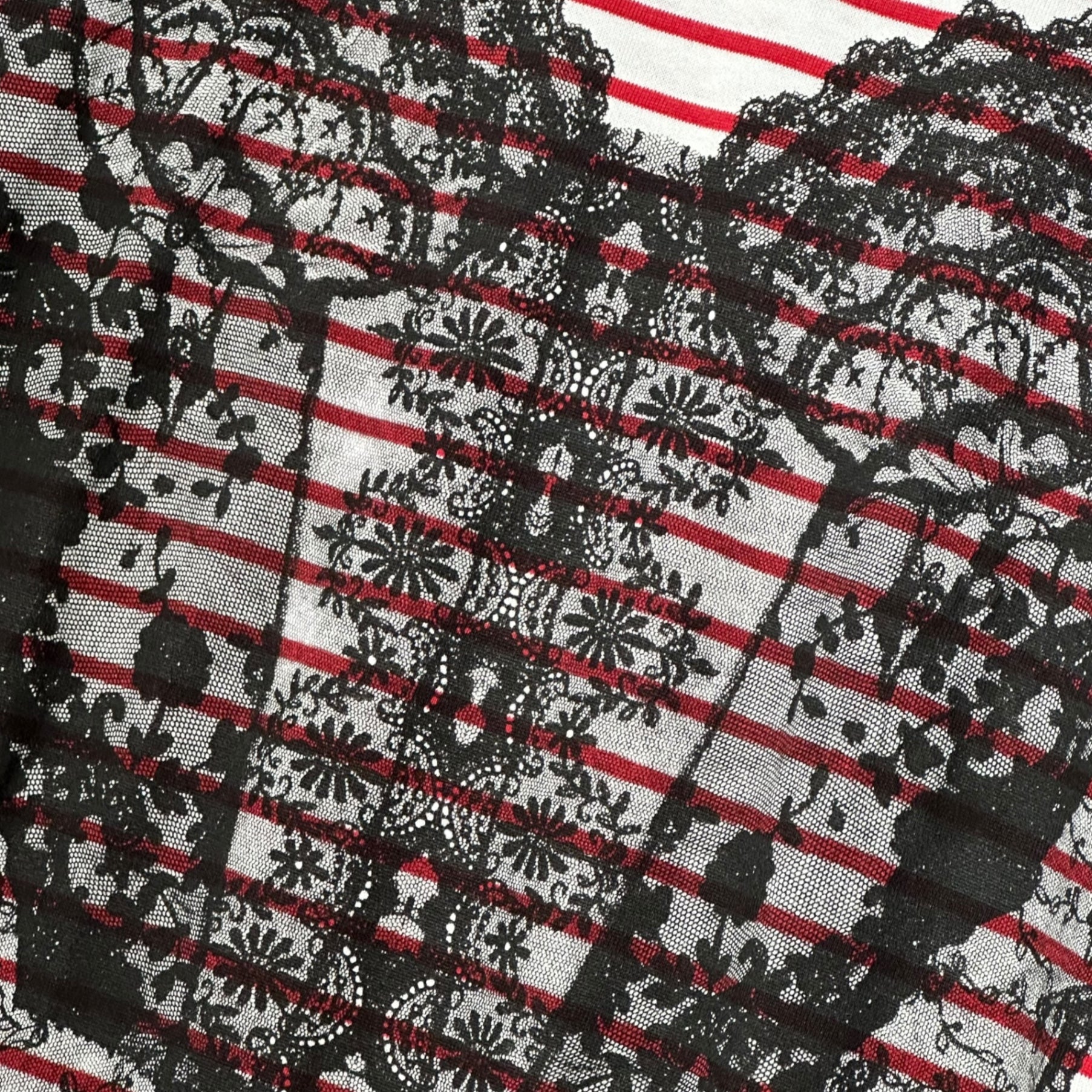 tricot COMME des GARCONS(トリココムデギャルソン) 11AW Lace Heart Print Border L/S T-Shirt レース ハート プリント ボーダー 長袖 Tシャツ TH-T213 S ホワイト×レッド AD2011