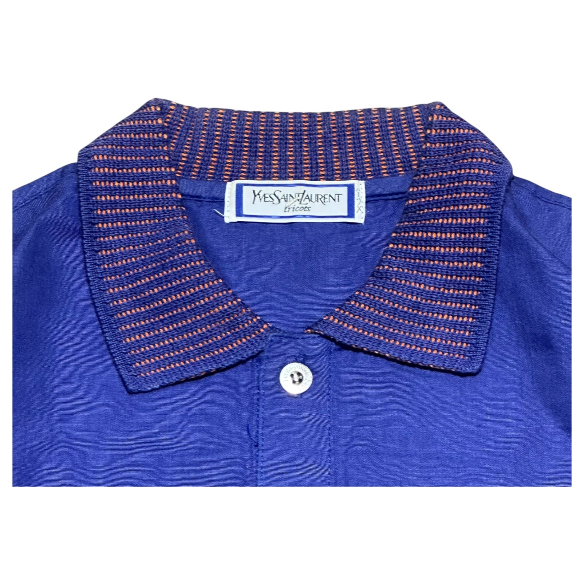 YVES SAINT LAURENT(イヴサンローラン) Knit-Panel Polo Shirt ニット 切替 ポロシャツ M パープル×オレンジ