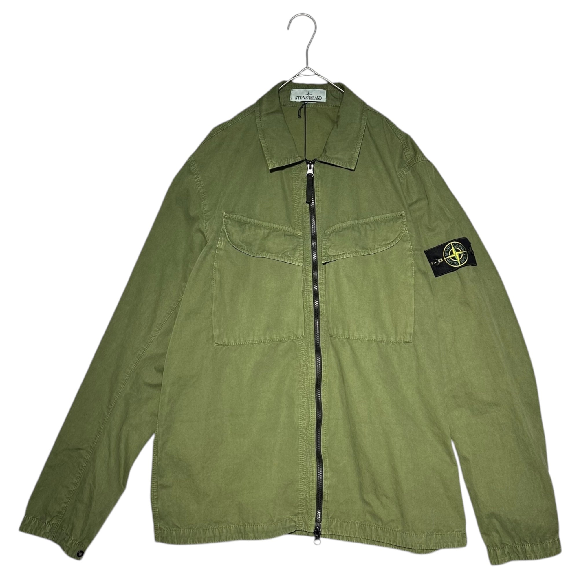 STONE ISLAND(ストーンアイランド) 22AW Brushed Cotton Canvas Zip Overshirt ブラッシュド コットン キャンバス ジップアップ シャツ ジャケット 7715101WN L グリーン ブルゾン