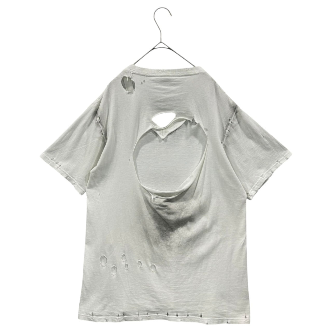 NUMBER (N)INE(ナンバーナイン) 02SS Modern Age Oval-Cut V-Neck T-Shirt with Heavy Distressed Finish 02SS モダンエイジ期 オーバル加工 Vネック Tシャツ ハードダメージ加工 3(M) ホワイト×ブラック アーカイブ