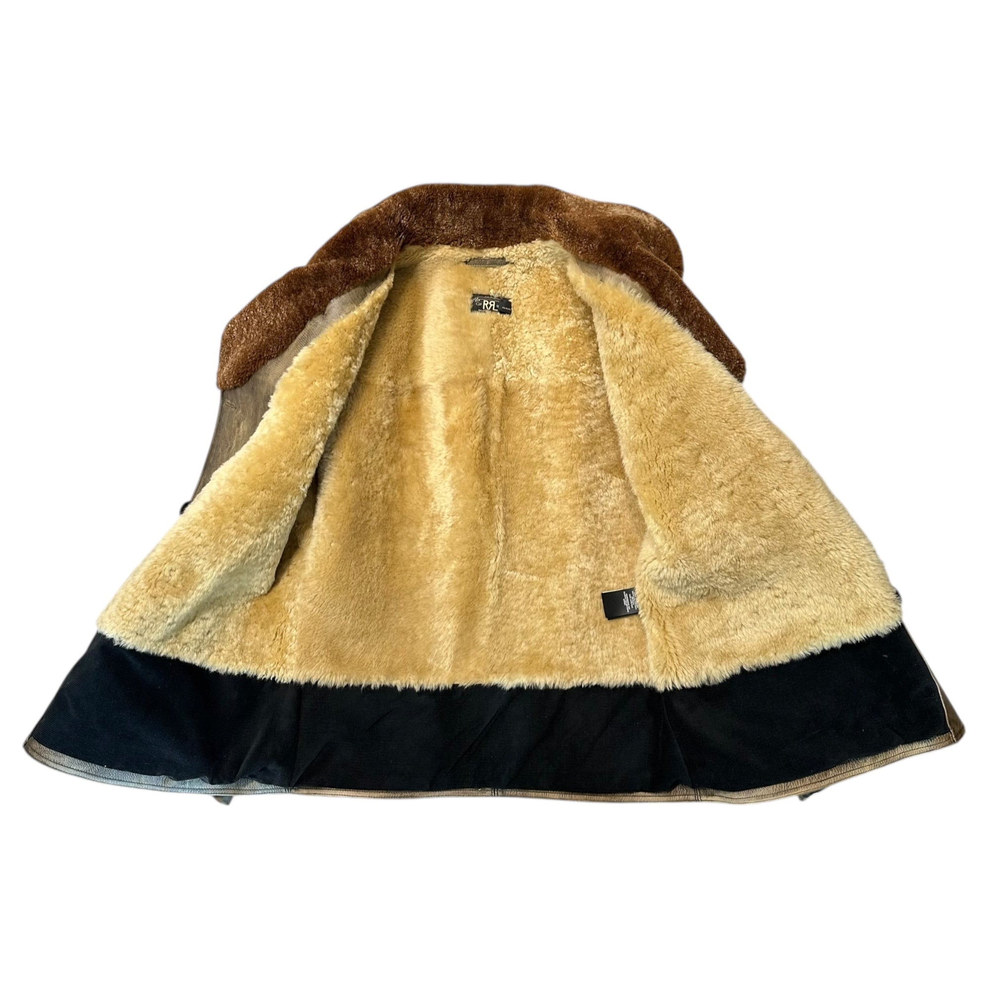 RRL(ダブルアールエル) Double-Breasted Mouton Leather Car Coat ダブルブレスト ムートン レザー カー コート L ブラウン
