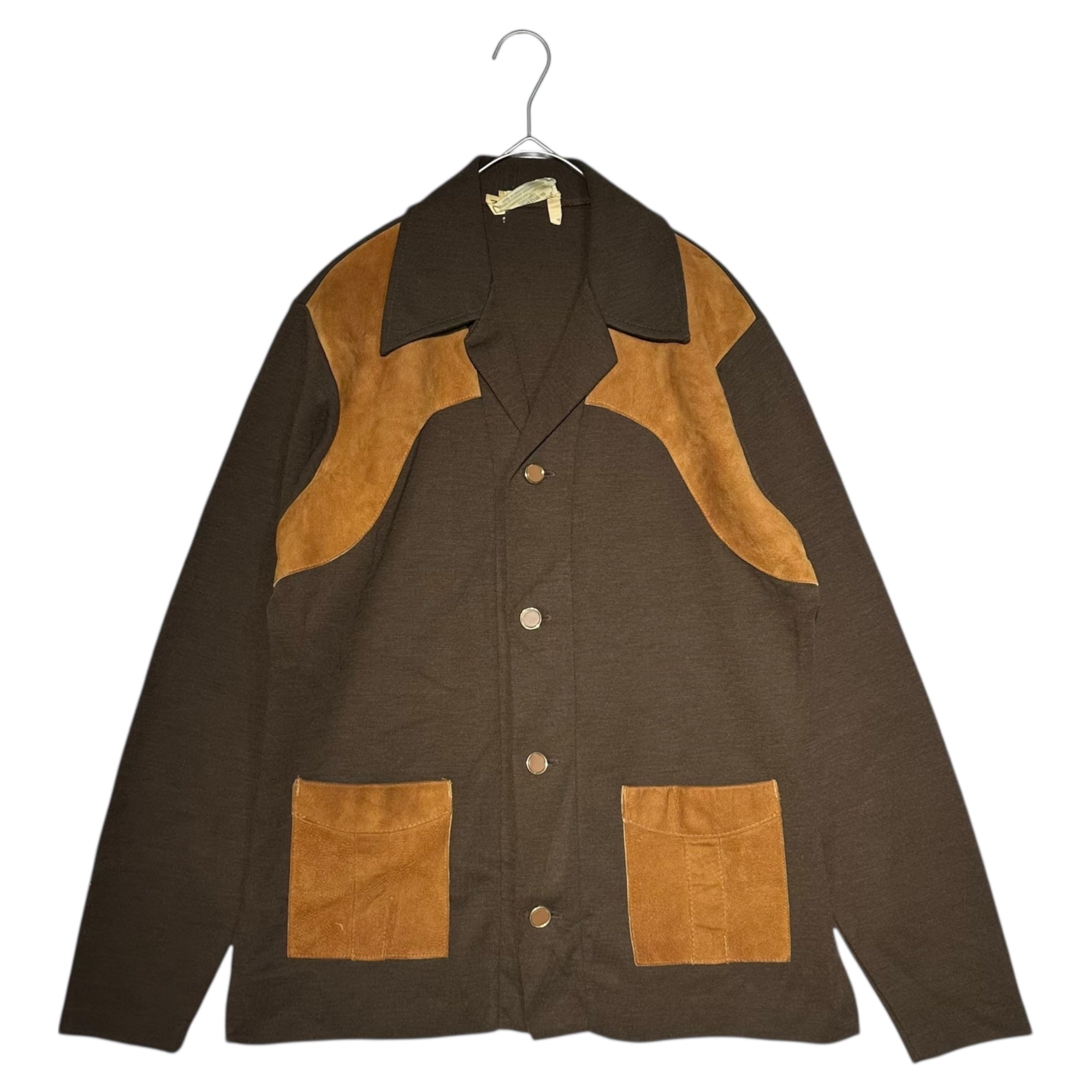 TUNDRA(ツンドラ) 70’s Suede-trim Knit Shirt Jacket スウェード 切替 ニット シャツ ジャケット M ブラウン 70年代 ヴィンテージ