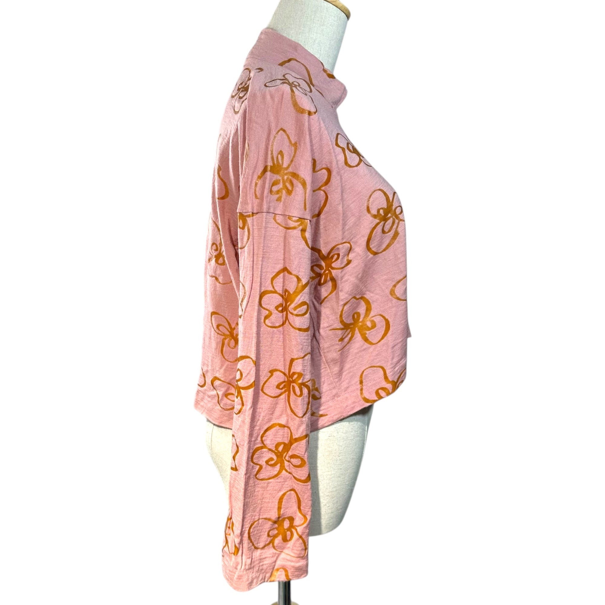 robe de chambre COMME des GARCONS(ローブドシャンブルコムデギャルソン) 97SS Floral Print Short-Length L/S T-shirt フラワー プリント ウール モックネック ショート丈 長袖 カットソー RT-040170 表記無(M程度) ピンク AD1996 90's 90年代 ヴィンテージ Tシャツ