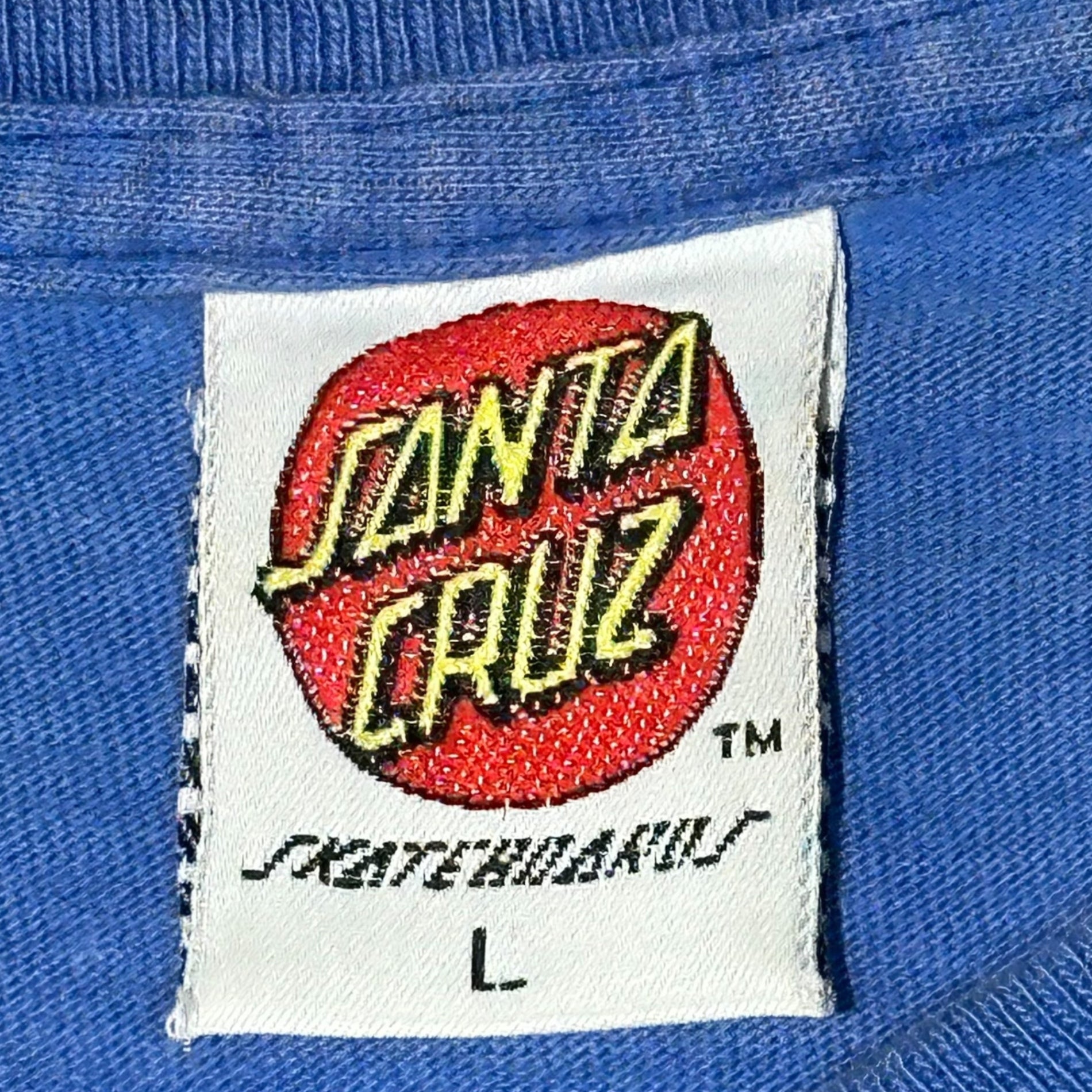 SANTA CRUZ(サンタクルーズ) 80's USA made "JIM THIEBAUD" T-Shirt ジム ティボー Tシャツ L ブルー 80年代 ヴィンテージ オールドスケート