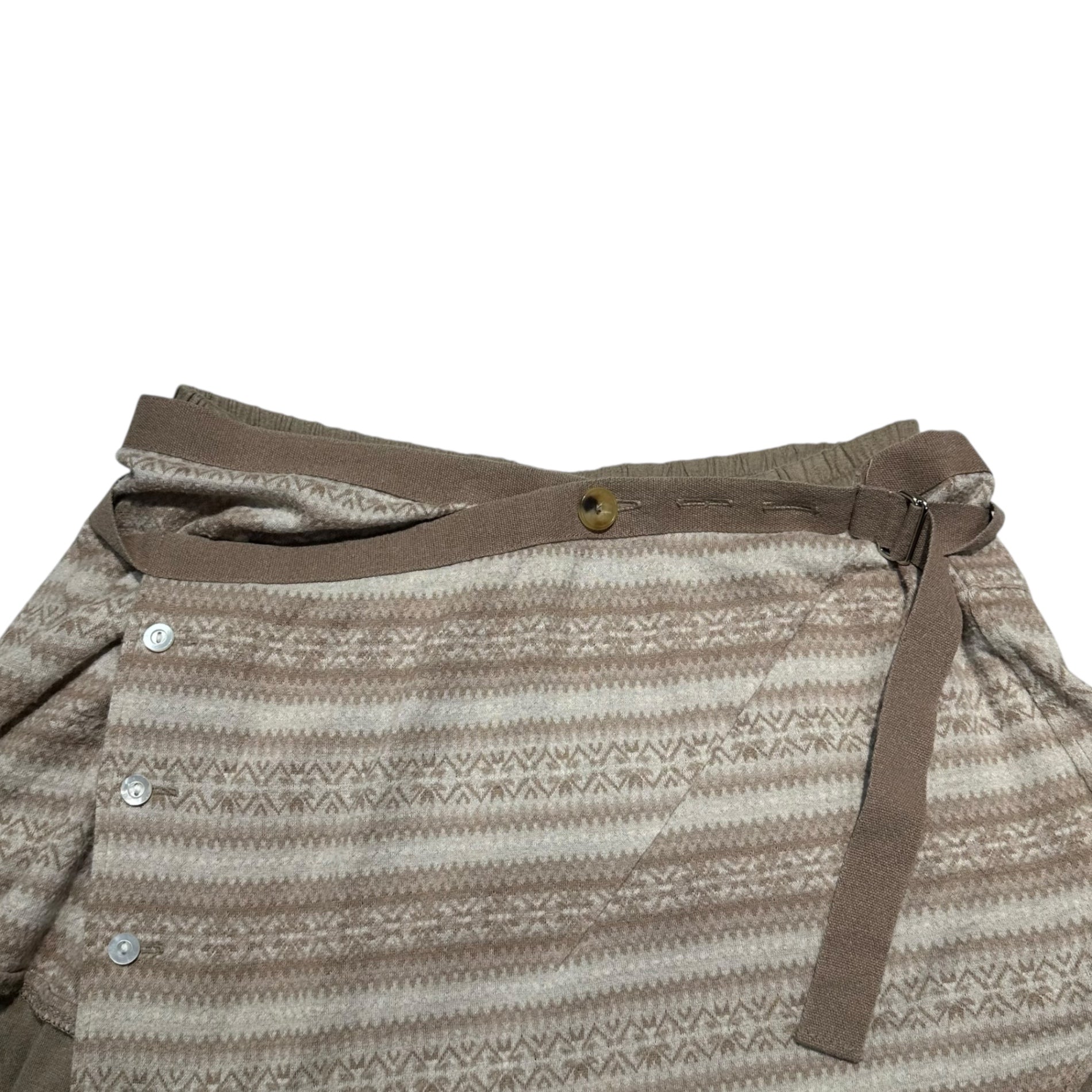 NUMBER (N)INE(ナンバーナイン) 08SS BIRDS Cotton Cashmere Wide Shorts & Fair Isle Wrap Skirt Set コットン カシミア ワイドショーツ＆フェアアイル 巻きスカート セット PT:S08-NP005A SKT:S08-NP006B PT:3(M) SKT:FREE ベージュ 宮下貴裕本人期