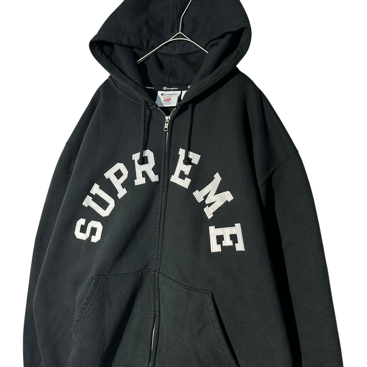 SUPREME×Champion(シュプリーム×チャンピオン) 24SS Zip Up Hooded Sweatshirt アーチロゴ ジップ アップ パーカー L ブラック