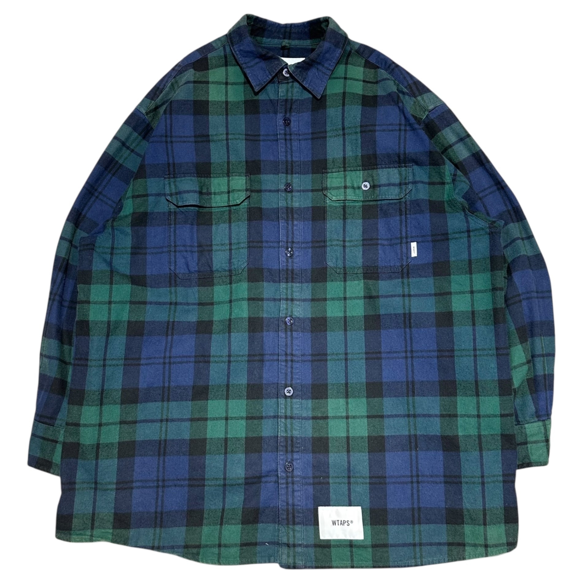 WTAPS(ダブルタップス) 22AW Deck LS Cotton. Flannel. Textile. Crst "Green" フランネル チェック シャツ 222TQDT-SHM01 03 ネイビー×グレー