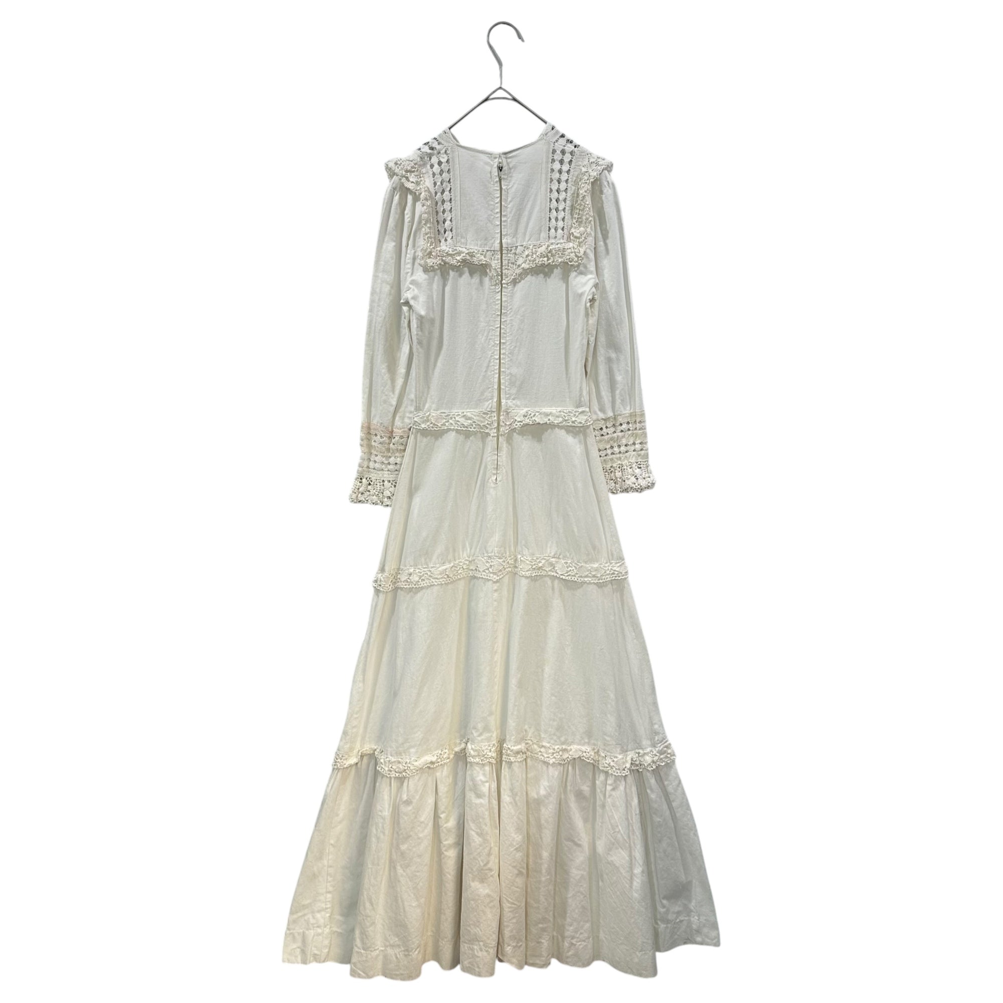 Euro vintage(ヨーロッパヴィンテージ) 40's~ Beans_ upper body with design lace cotton long onepiece レースのコットンロングワンピース 表記無し(Mサイズ程度) ホワイト